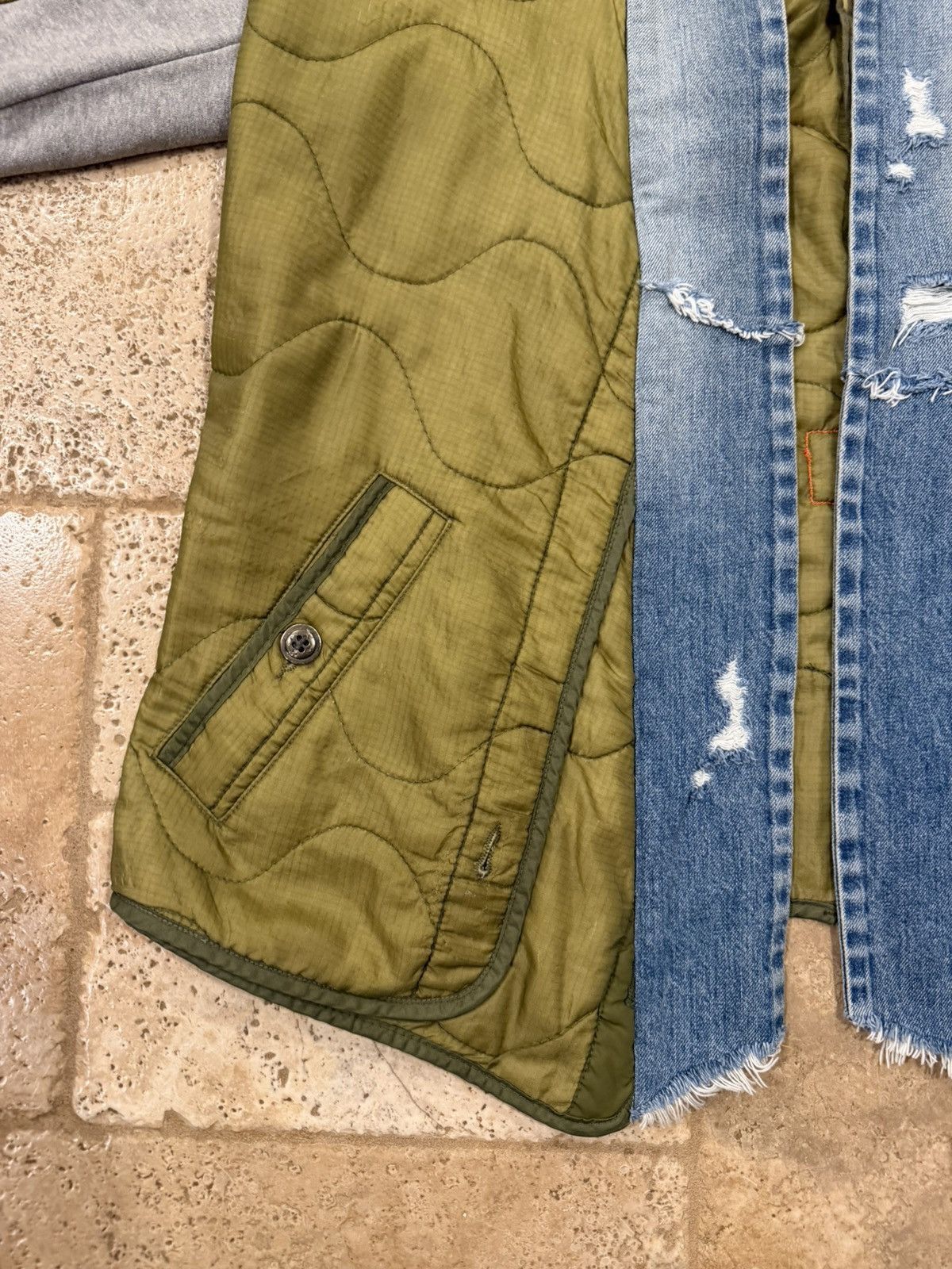 Greg Lauren Greg Lauren Kimono Green Quilt / Blue Denim Distress Jacket Size US L / EU 52-54 / 3 - 9 Thumbnail