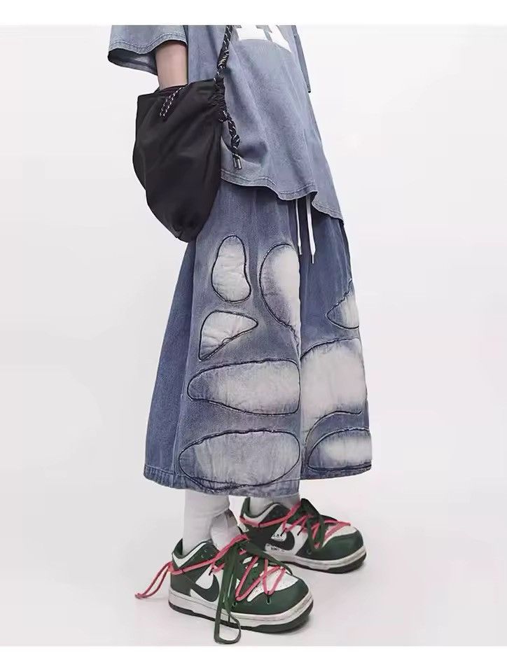 Other Distressed Patchwork Wide Leg Denim Hip Hop Shorts Size US 30 / EU 46 - 2 Thumbnail