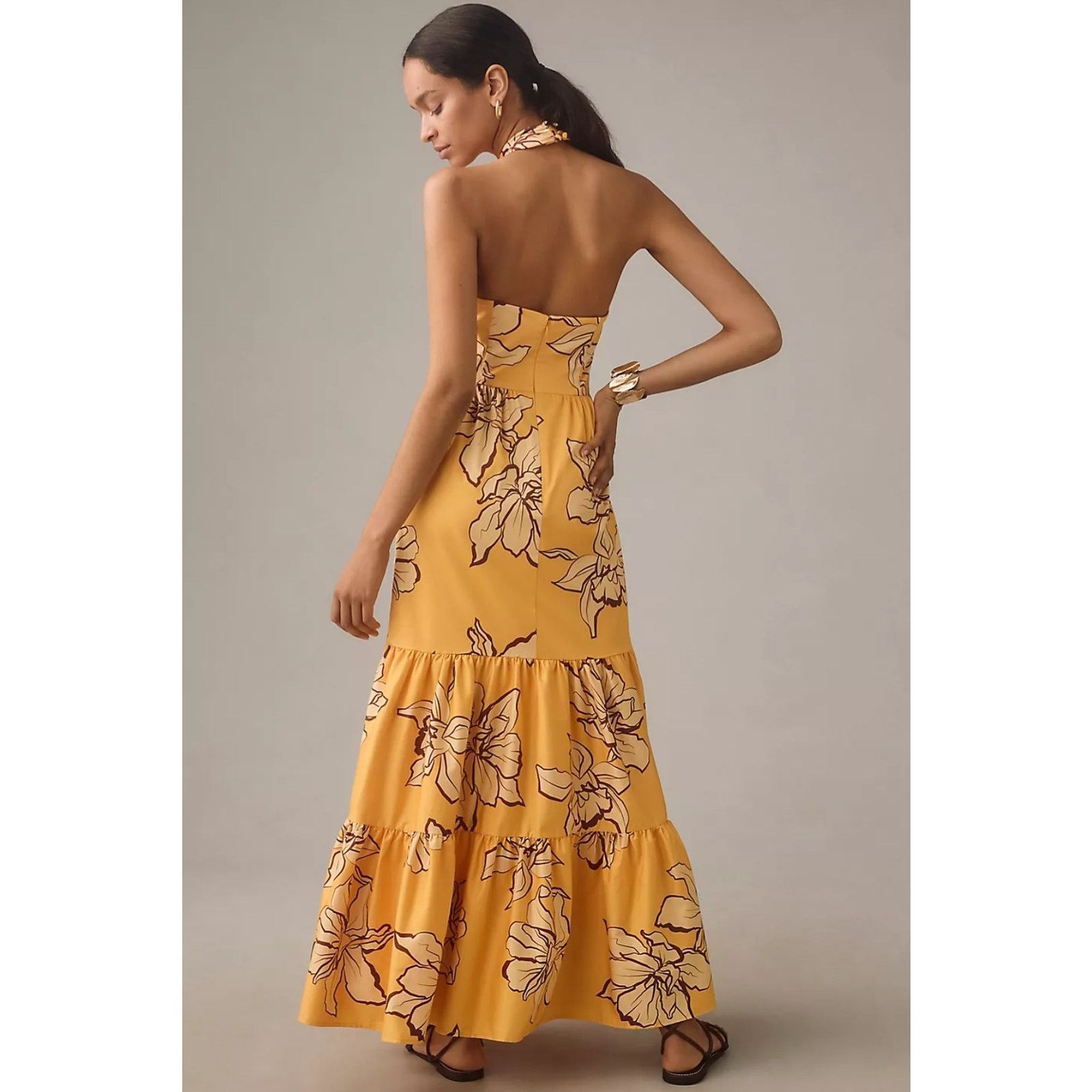 Anthropologie NWT Hutch Floral Halter Maxi Dress $298 SIZE 6 Maize Size M / US 6-8 / IT 42-44 - 4 Thumbnail