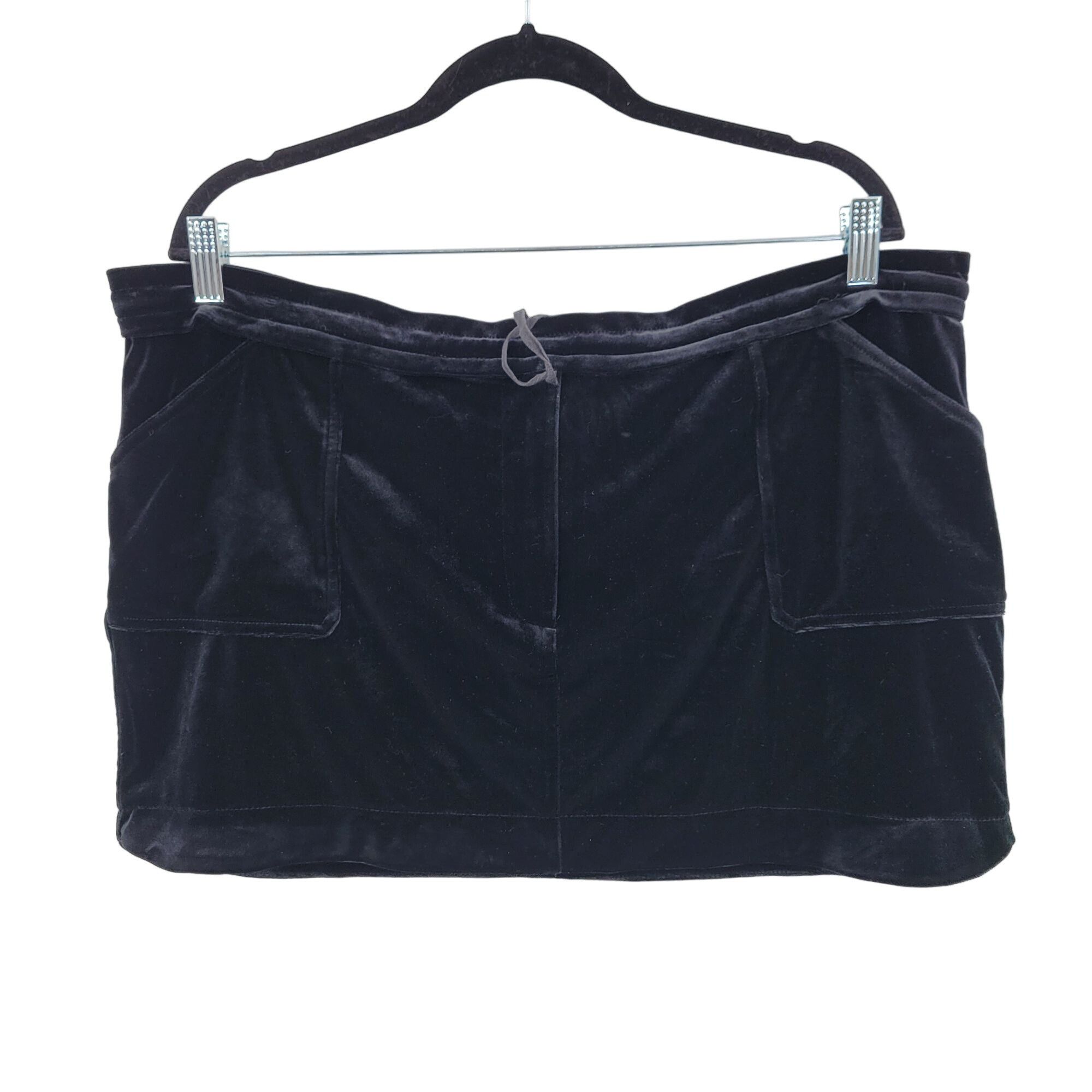 Vintage Y2K BCBGeneration Black Velour Micro Mini Skirt L Pockets Size 40" / US 18 - 1 Thumbnail