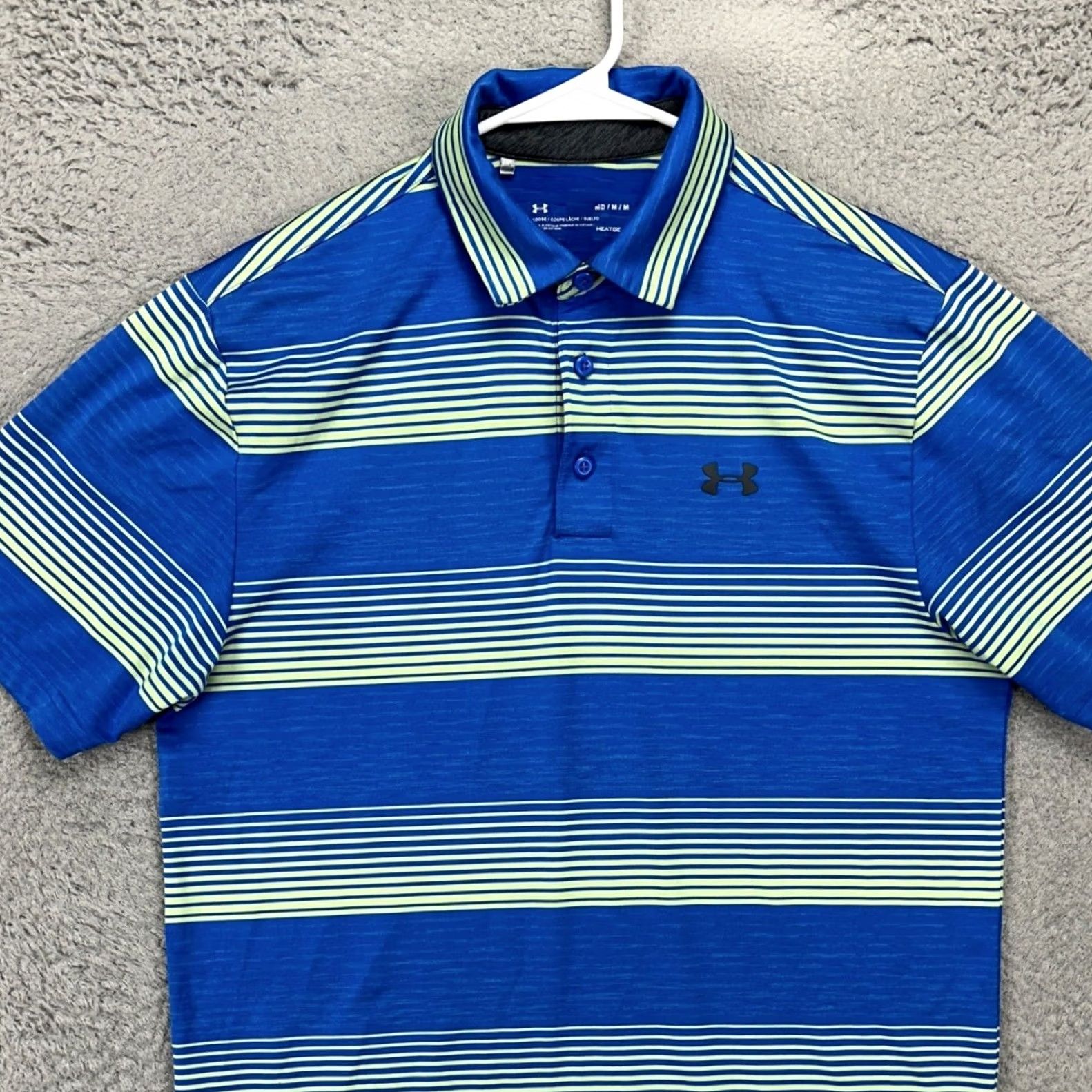 Under Armour Under Armour Heat Gear Shirt Golf Polo Mens Medium Blue Stripes Rugby Athletic Size US M / EU 48-50 / 2 - 2 Thumbnail