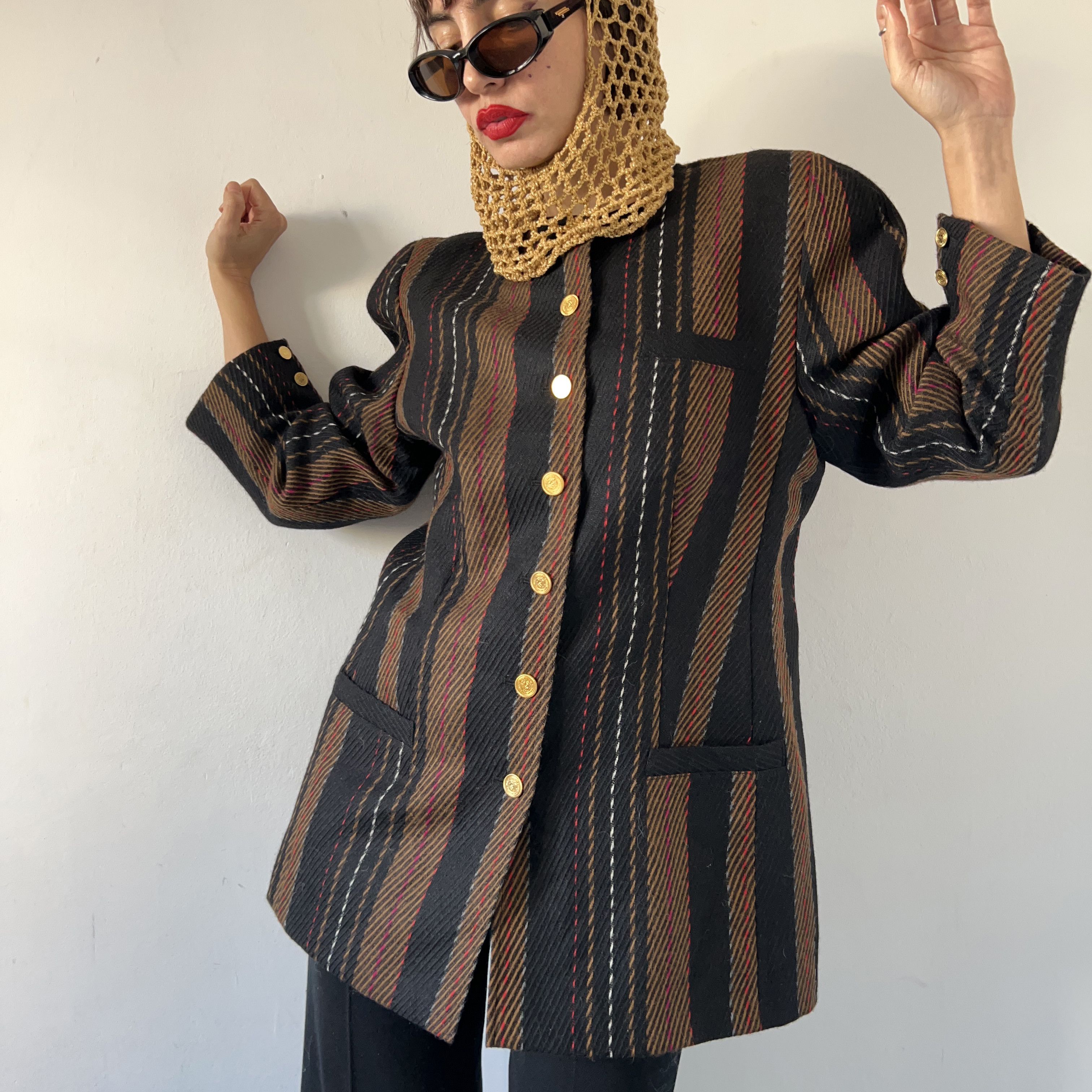 Vintage Vintage 90s Alpaca Wool Striped Jacket Size XL / US 12-14 / IT 48-50 - 5 Thumbnail