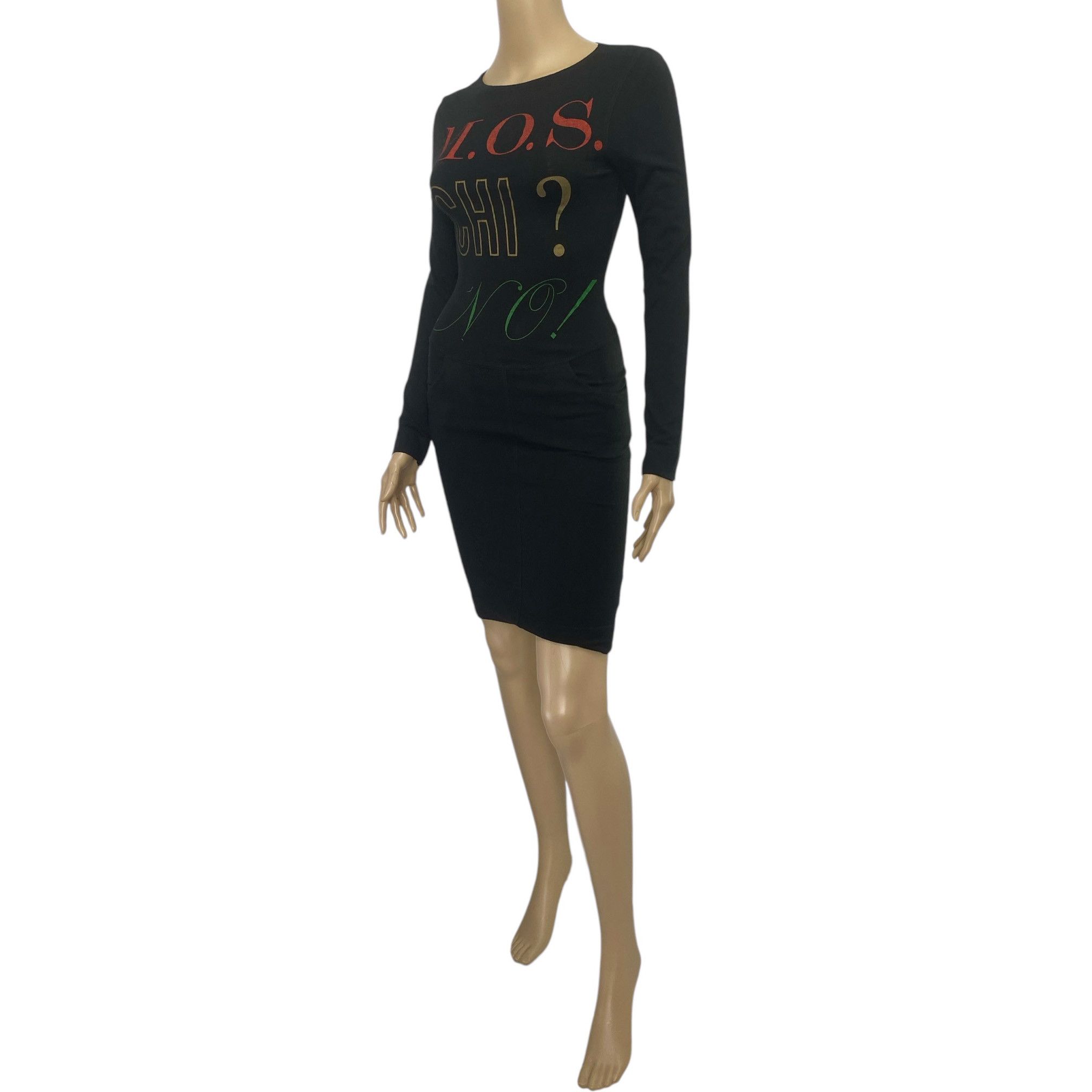 Moschino Vintage '90s Black Logo Printed Bodycon Dress Size M / US 6-8 / IT 42-44 - 3 Thumbnail