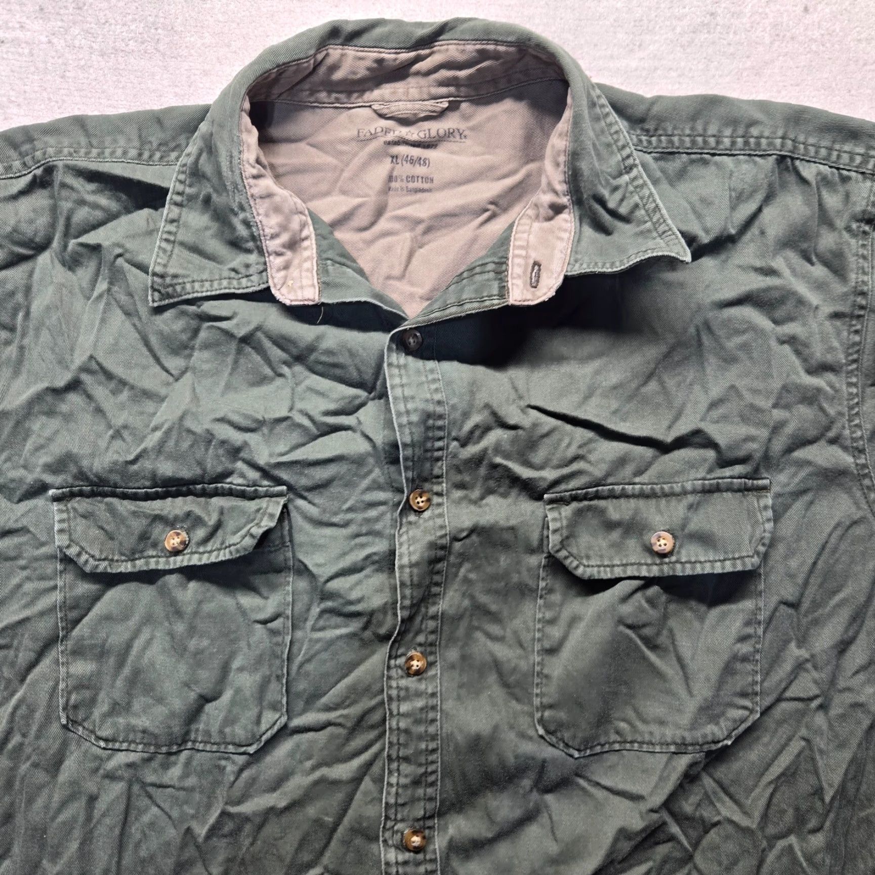 Faded Glory Faded Glory Shirt Denim Button-Up Green XL Mens Collared Long Sleeve Shirt Size US XL / EU 56 / 4 - 2 Thumbnail