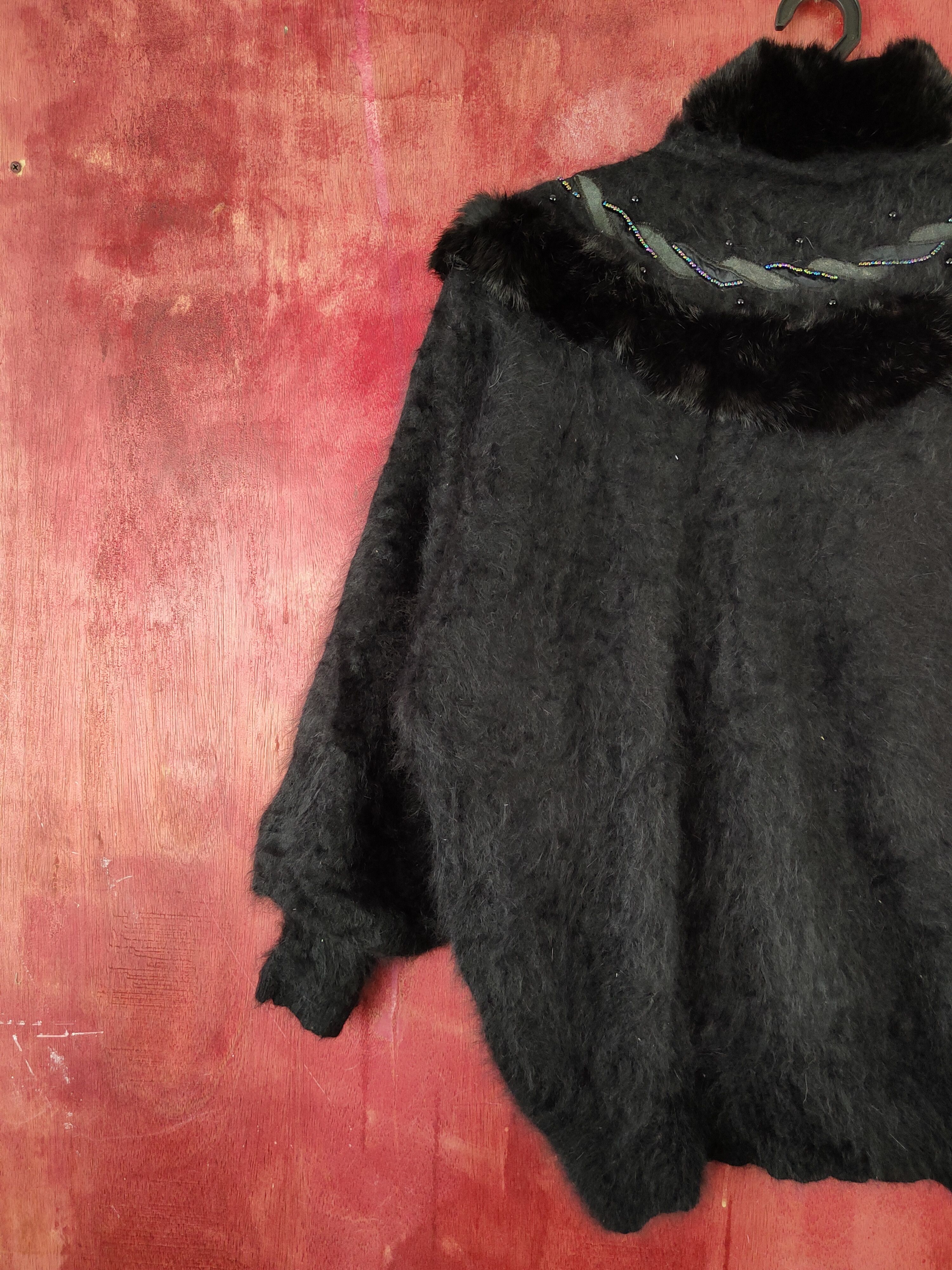 Homespun Knitwear Caratte Black Shag Shaggy Fur Mohair Jackets #S2040 Size L / US 10 / IT 46 - 9 Thumbnail