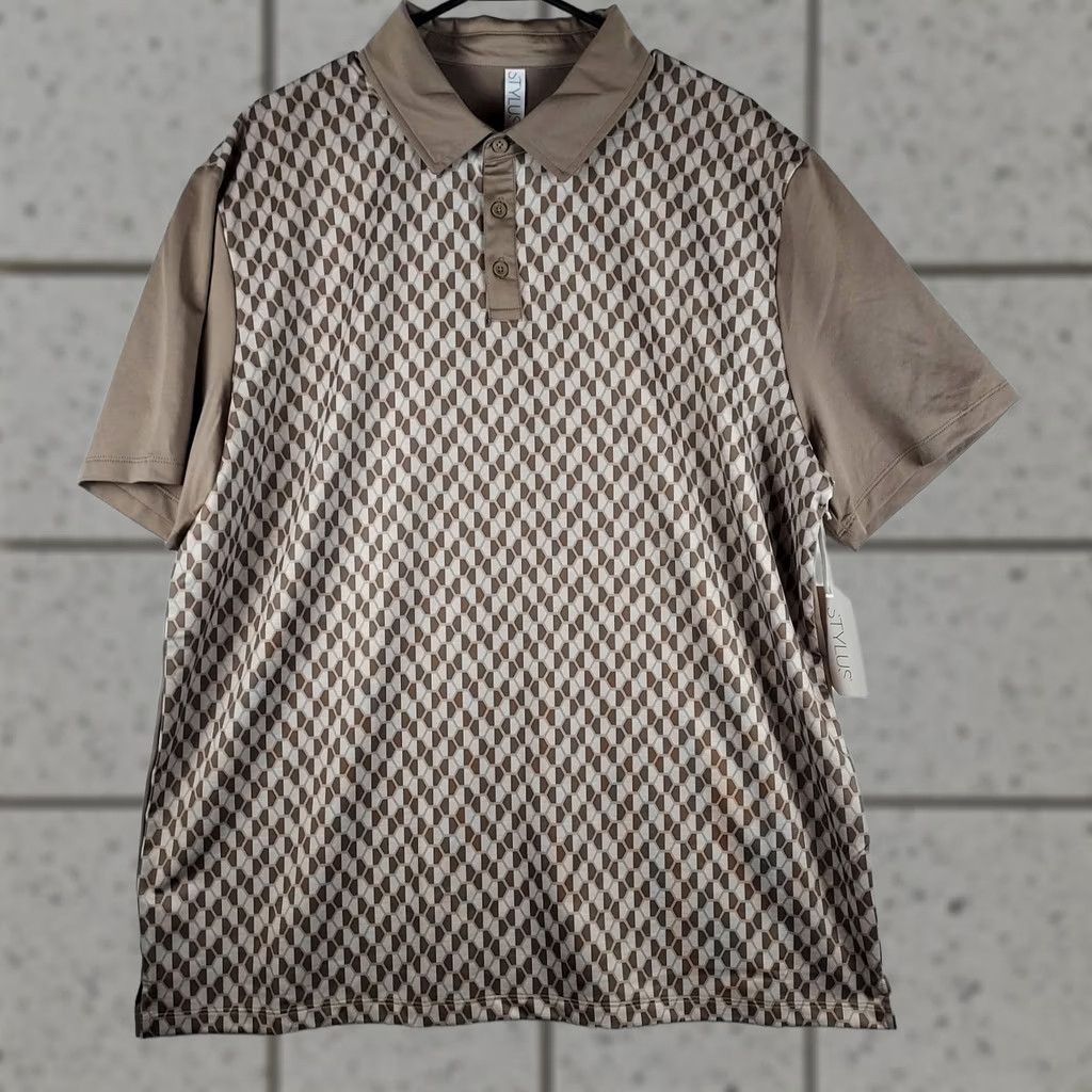 Vintage Stylus Polo Shirt Men XL Brown Geometric Pattern Short Sleeve Casual NWT Size US XL / EU 56 / 4 - 1 Thumbnail