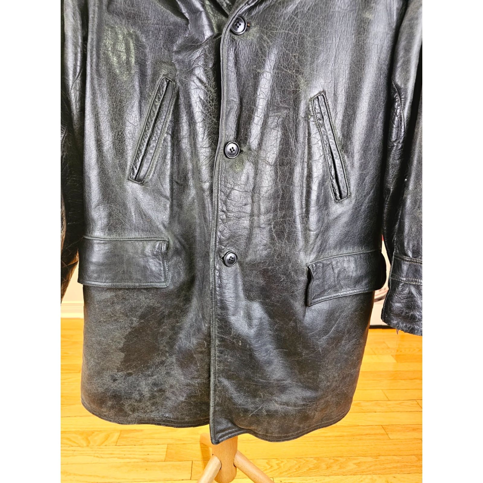 Vintage VINTAGE Unbranded SHEEPSKIN SHEARLING LINING BLACK LEATHER JACKET SZ 42 Coat Men Size US XS / EU 42 / 0 - 3 Thumbnail
