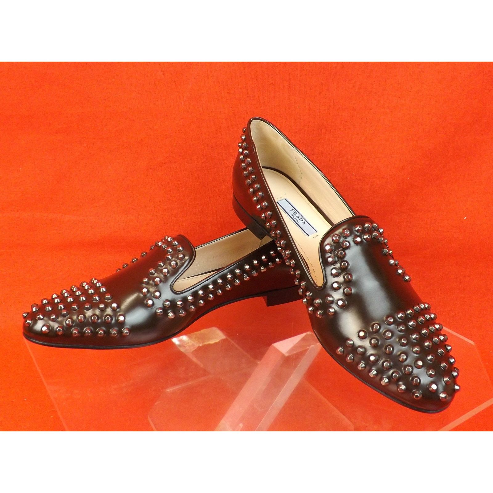 Prada PRADA 1S275E BROWN LEATHER SILVER METAL STUDS FLATS 35.5 Size US 5.5 / IT 35.5 - 7 Thumbnail