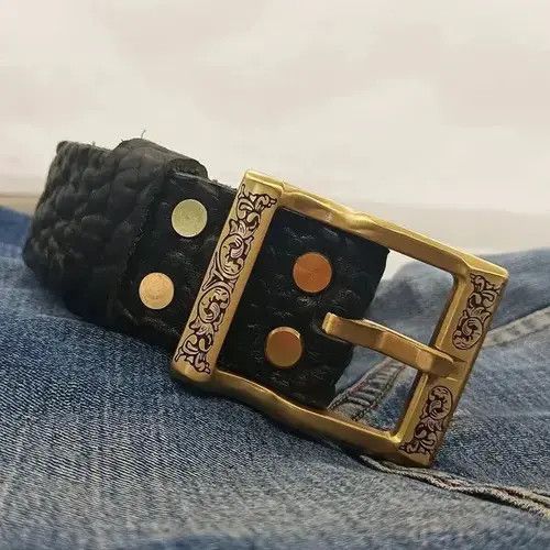 VIBE Handmade Leather Belt Men Size ONE SIZE - 4 Thumbnail