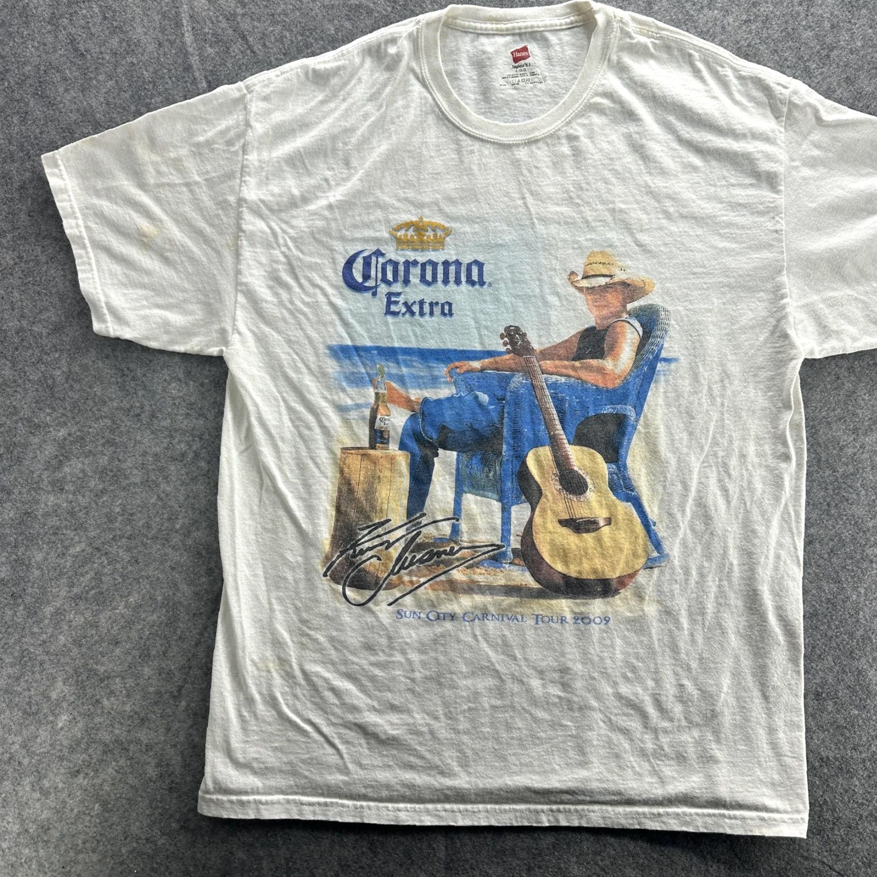 Hanes Kenny Chesney Corona Extra Concert T-Shirt Mens Large White Graphic 2009 Sun City Carnival Tour Size US L / EU 52-54 / 3 - 3 Thumbnail