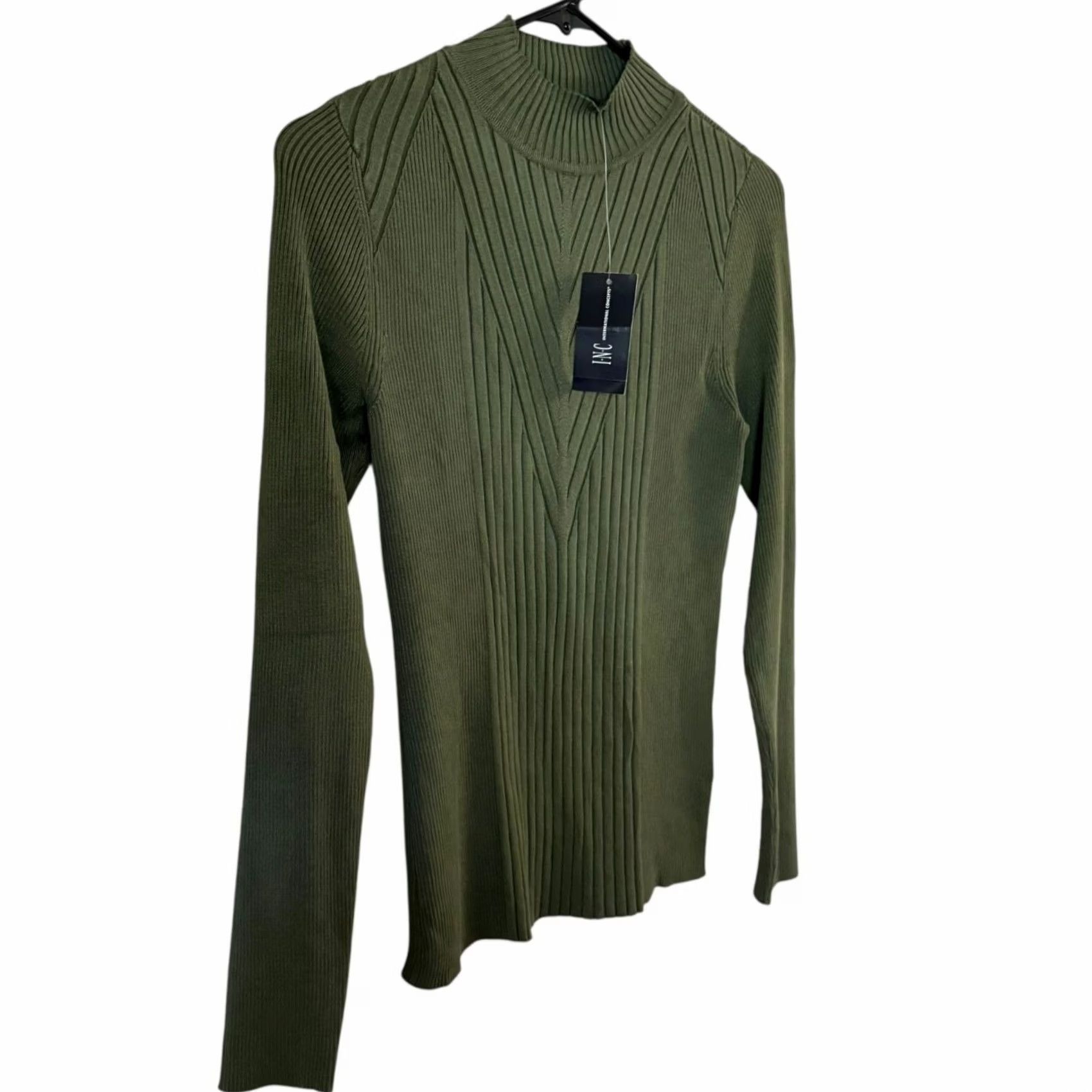 Vintage VINTAGE INC International Concepts Ribbed Mock-Neck Sweater Green Women's Medium NEW Size M / US 6-8 / IT 42-44 - 3 Thumbnail