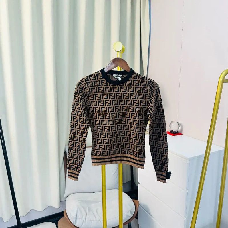 Fendi FENDI Brown Cotton Women’s Sweater 0089 Size L / US 10 / IT 46 - 1 Thumbnail