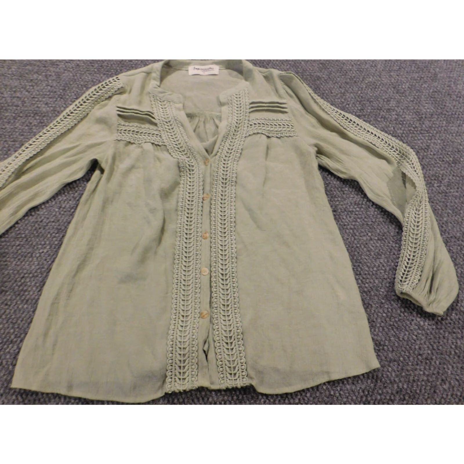 Vintage Impressions Blouse Womens Small Green Crew Neck Pullover Long Sleeve Button Top Casual Shirt Size S / US 4 / IT 40 - 3 Thumbnail