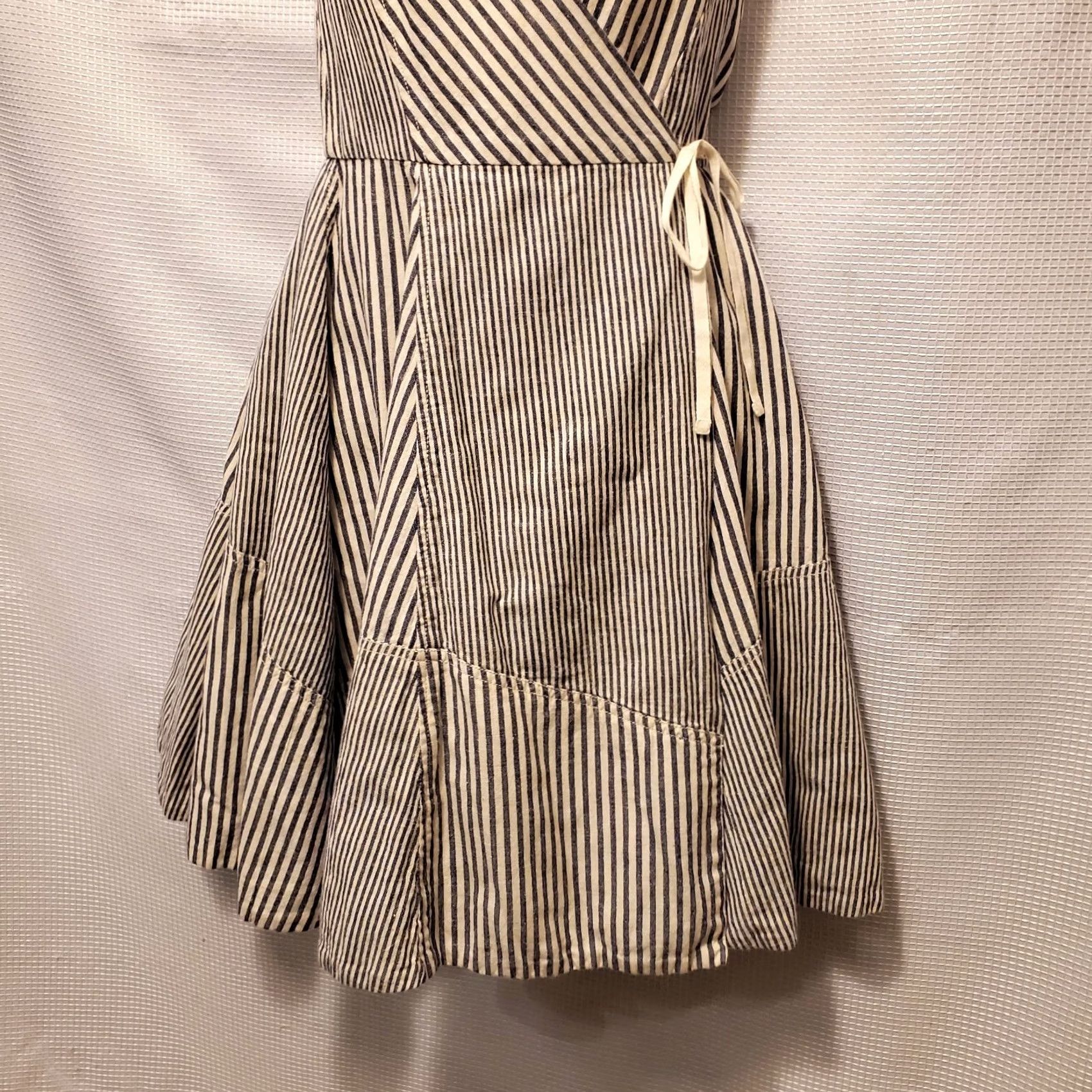 Allsaints All Saints Celestina Linen Wrap Dress Sz 8 Blue And Cream Ticking Strip *READ Size M / US 6-8 / IT 42-44 - 4 Thumbnail