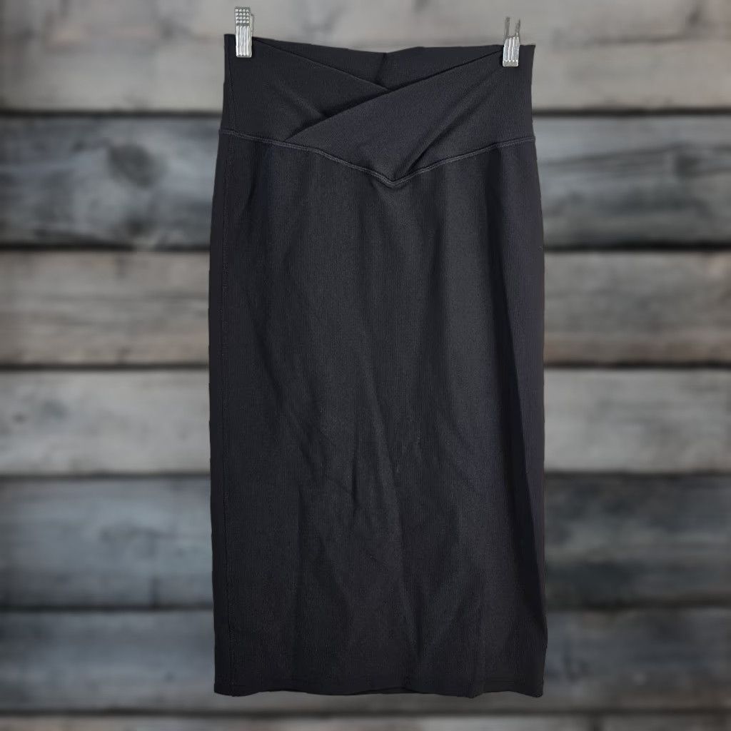 Vintage Zyia Skirt Womens Large Solid Black Pull On Nylon Spandex Knee Length Pencil Straight 29.5" Waist 13" Black Size 36" / US 14 / IT 50 - 1 Thumbnail