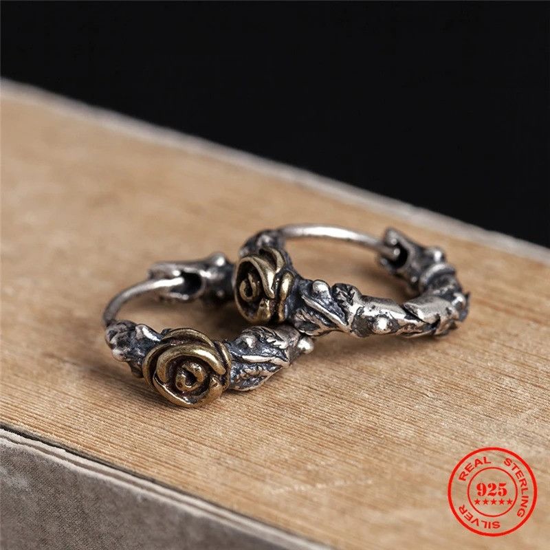 Jewelry Rose Thorn Hoop Earrings 925 Sterling Silver Jewelry Gift Size ONE SIZE - 1 Thumbnail