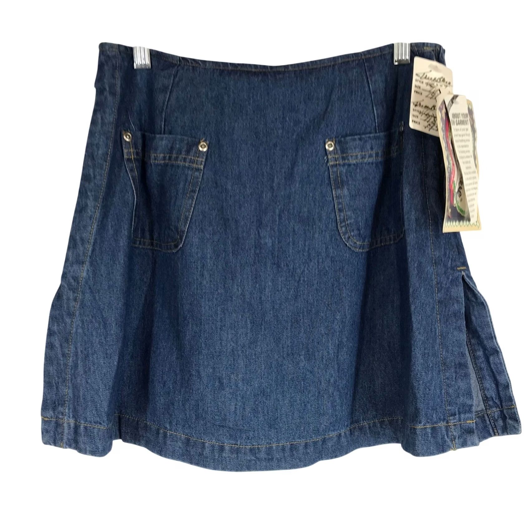 Denime VINTAGE True Blue Denim Mini Skirt Tie Waist Pockets Blue Jean Womens Size 7 8 Size 28" / US 6 / IT 42 - 2 Thumbnail