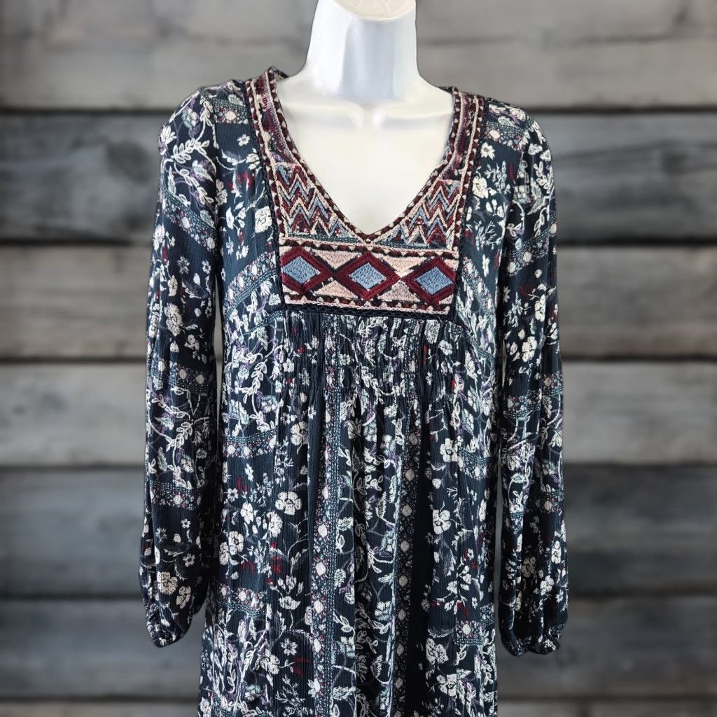 Vintage Knox Rose Womens Dress XS Blue Purple Floral Embroidered Long Sleeve Rayon V-Neck Pullover Shif t Womens XS Blue Floral Embroidered 90s? Size XS / US 0-2 / IT 36-38 - 1 Thumbnail