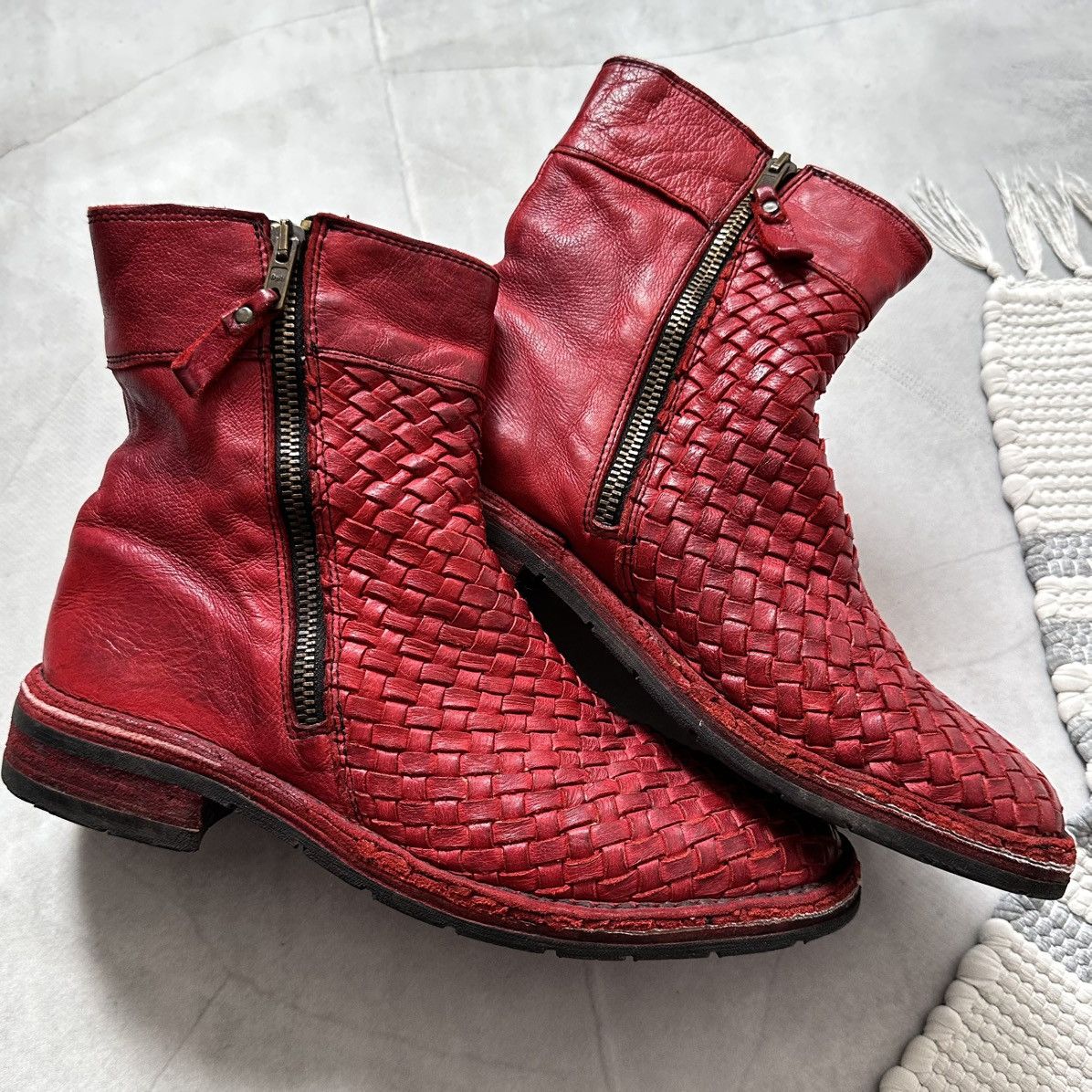 The Last Conspiracy 00s Bubetti Woven Leather Boots Bikkembergs A1923 Style Size US 8.5 / IT 38.5 - 2 Thumbnail