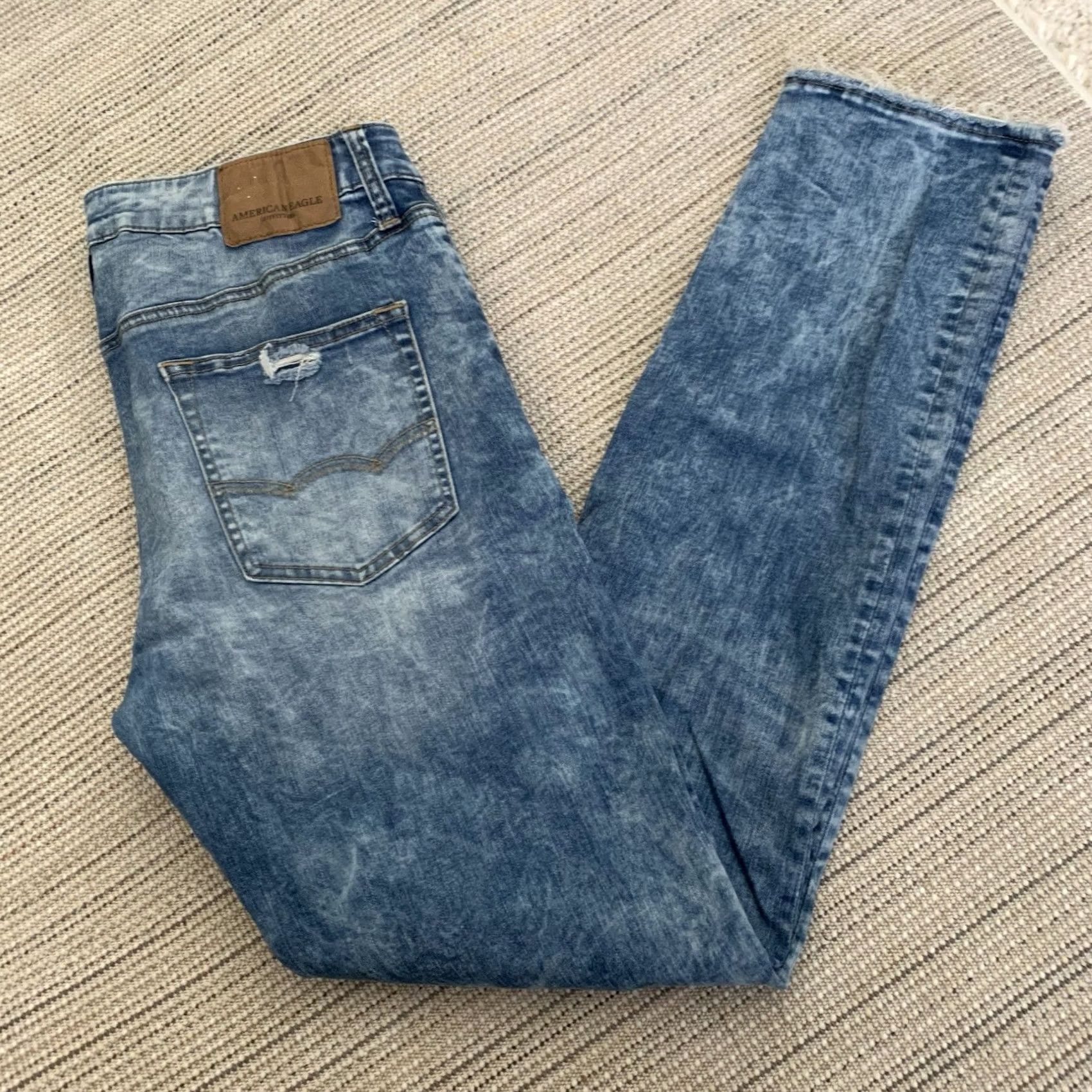 American Eagle Outfitters American Eagle Outfitters Jeans Slim Distressed Denim 33x32 Slim Fit 5-Pocket Blue Medium Wash Mens Size US 33 - 7 Thumbnail
