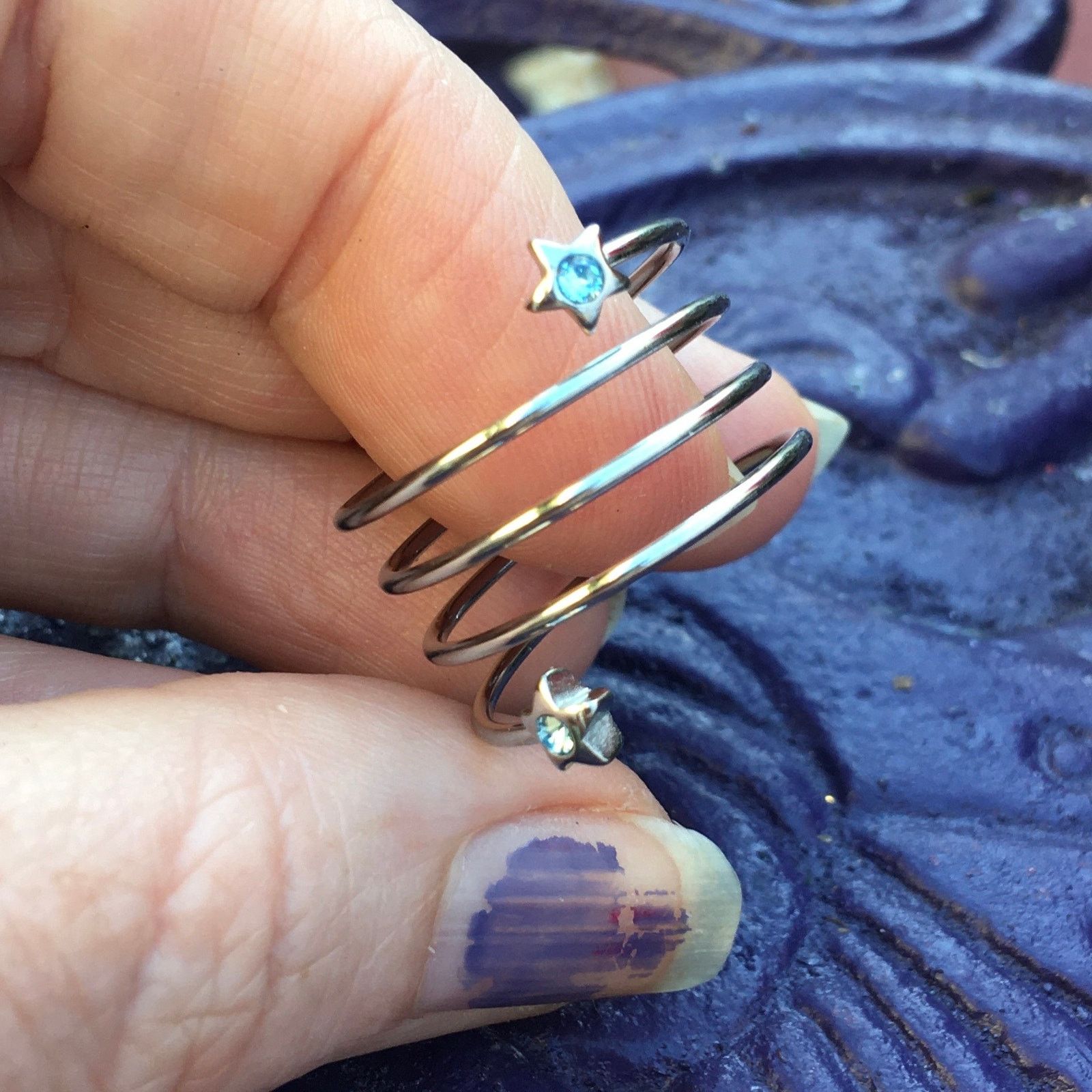The Unbranded Brand Stainless Steel Wrap Around Crystal Blue Star Ring Size ONE SIZE - 11 Thumbnail