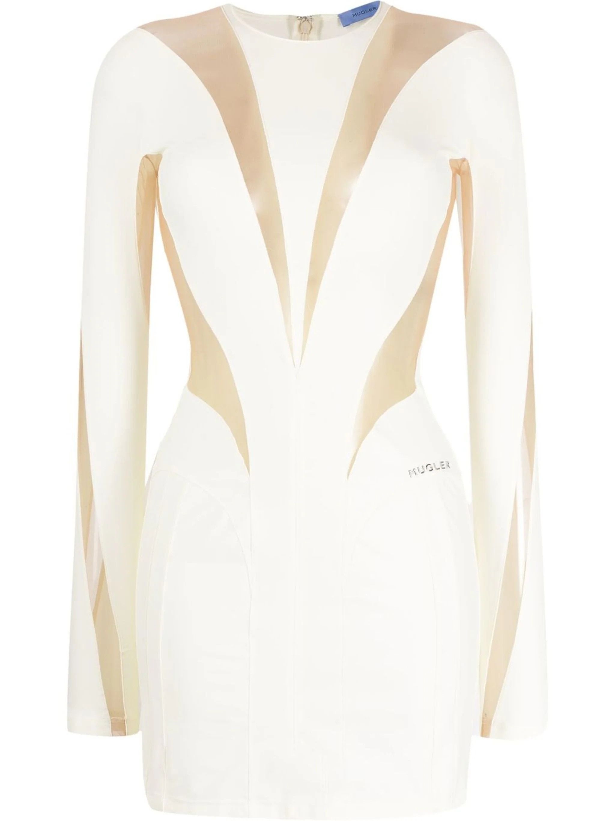 image of Mugler O1Mle0524 Sheer Panel Dress In White/beige, Women's (Size Small)