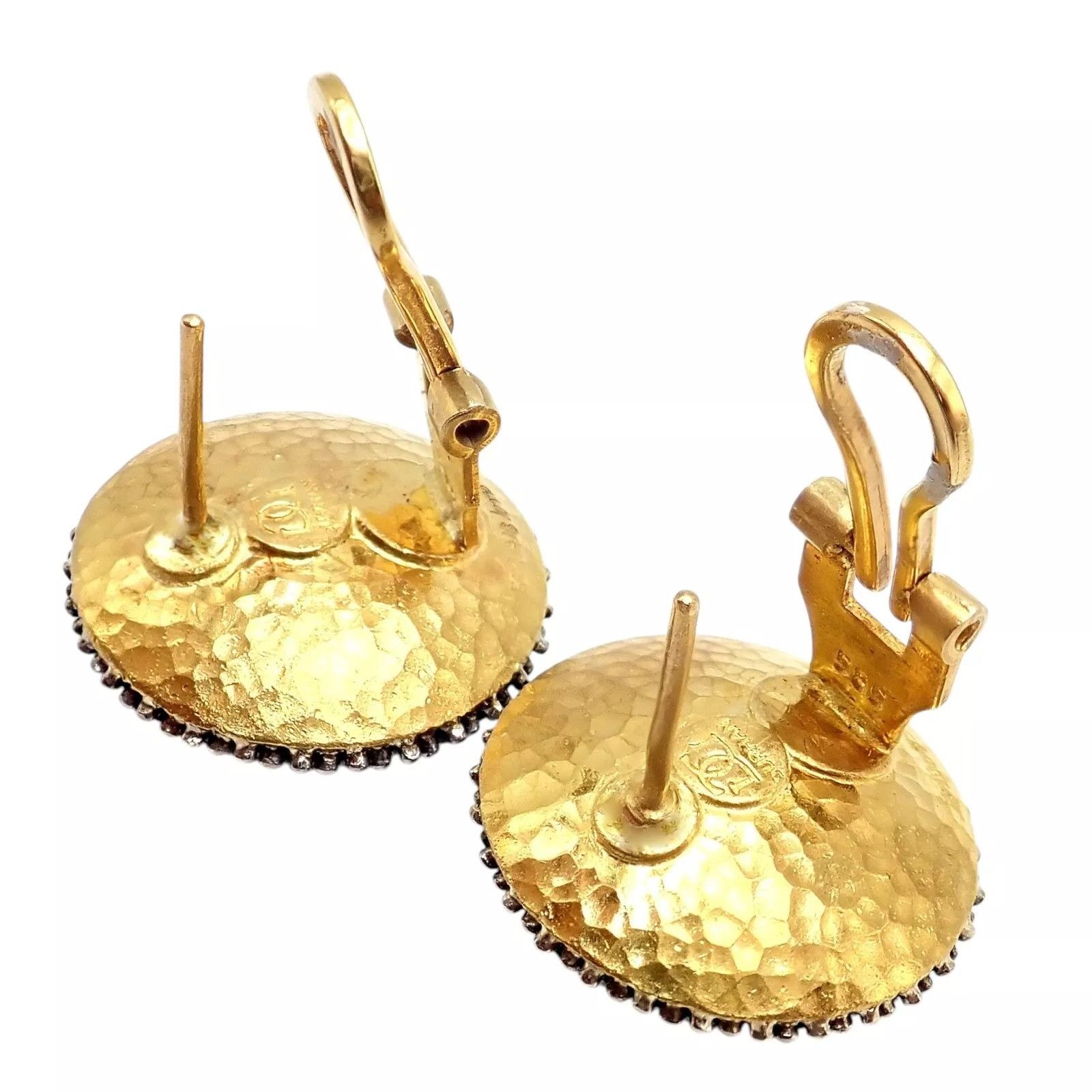 The Unbranded Brand 24k Yellow Gold Hammered Lentil Black Diamond Large Earrings Size ONE SIZE - 5 Thumbnail