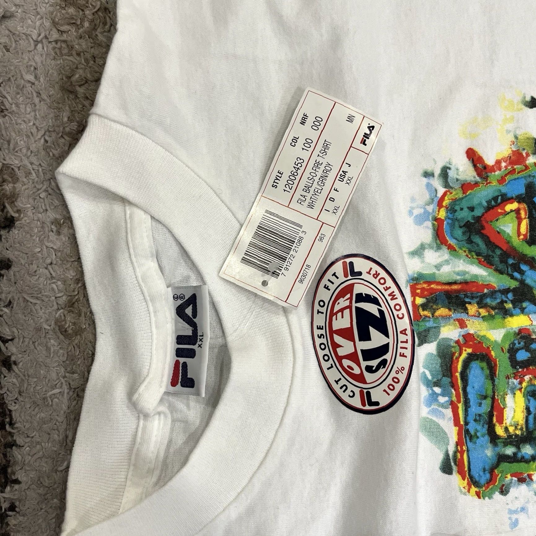Fila VINTAGE FILA T-Shirt 2XL White Mens Crew Neck Short Sleeve Graphic Print FLA Balls-O-Fire 90s Sports USA Size US XXL / EU 58 / 5 - 4 Thumbnail