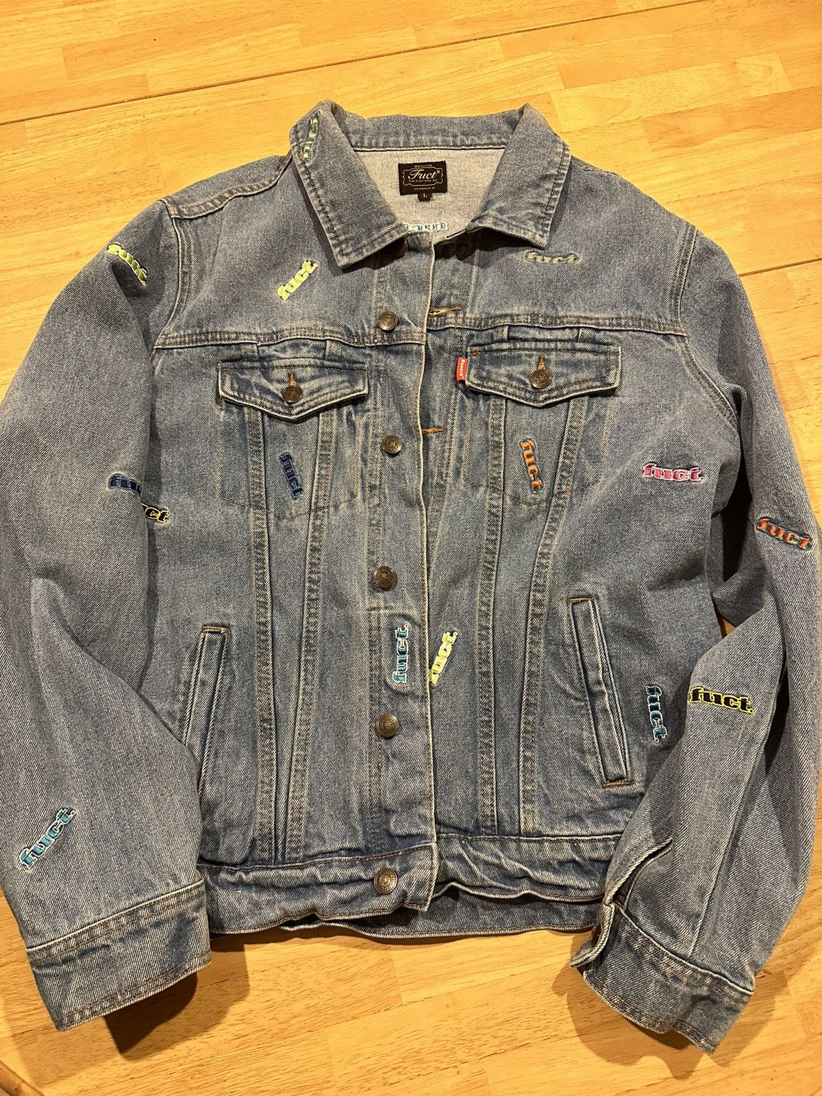 image of Fuct All Over Denim Jacket in Blue, Men's (Size XL)