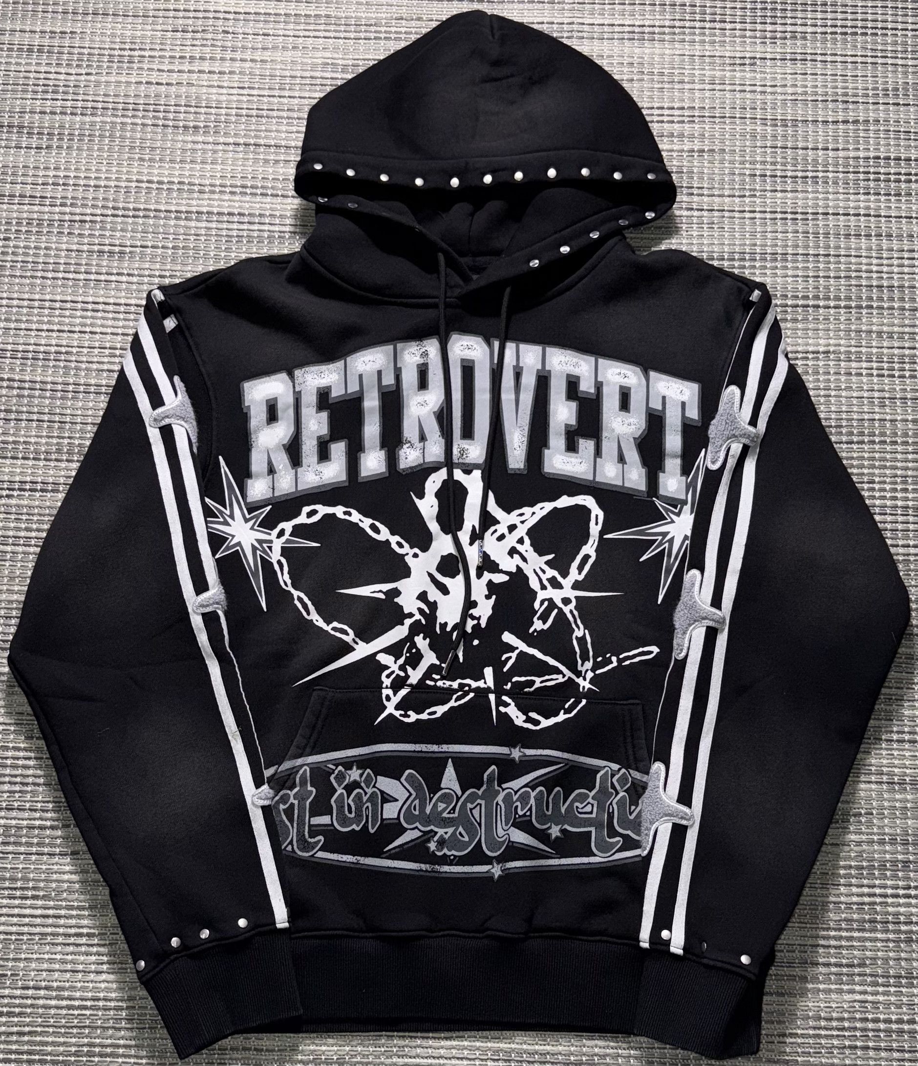 Black Studded Destruction Hoodie