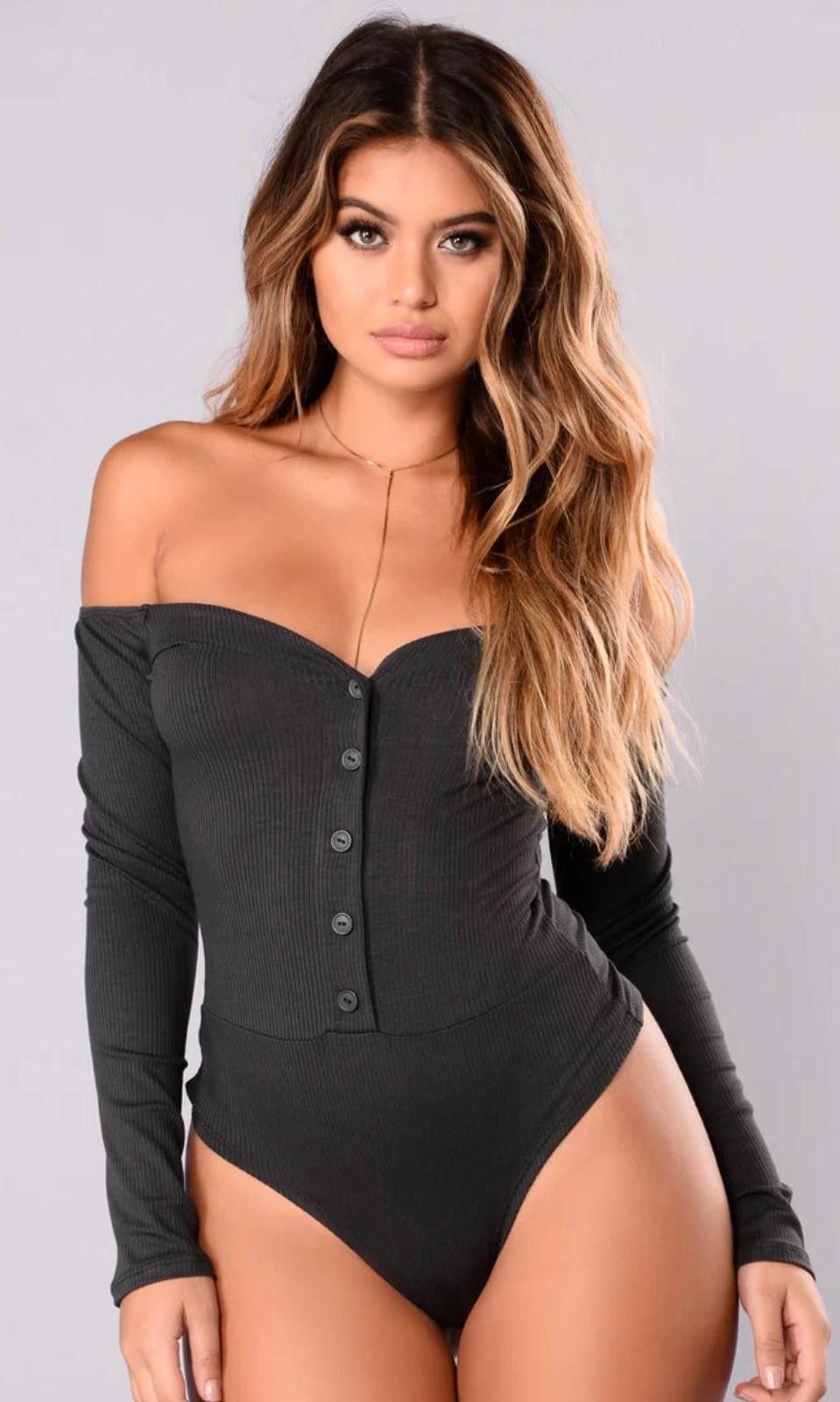 Fashion Victim FASHION NOVA Off-Shoulder Bodysuit in Charcoal (SMALL) Size S / US 4 / IT 40 - 3 Thumbnail