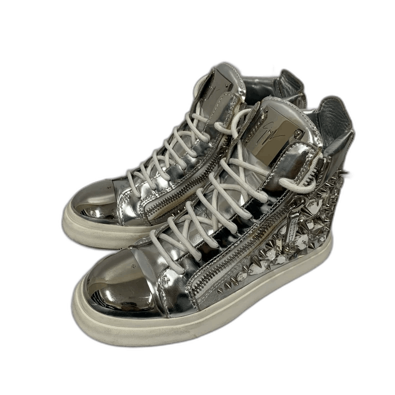 Giuseppe Zanotti Silver Studded High-Top Sneakers