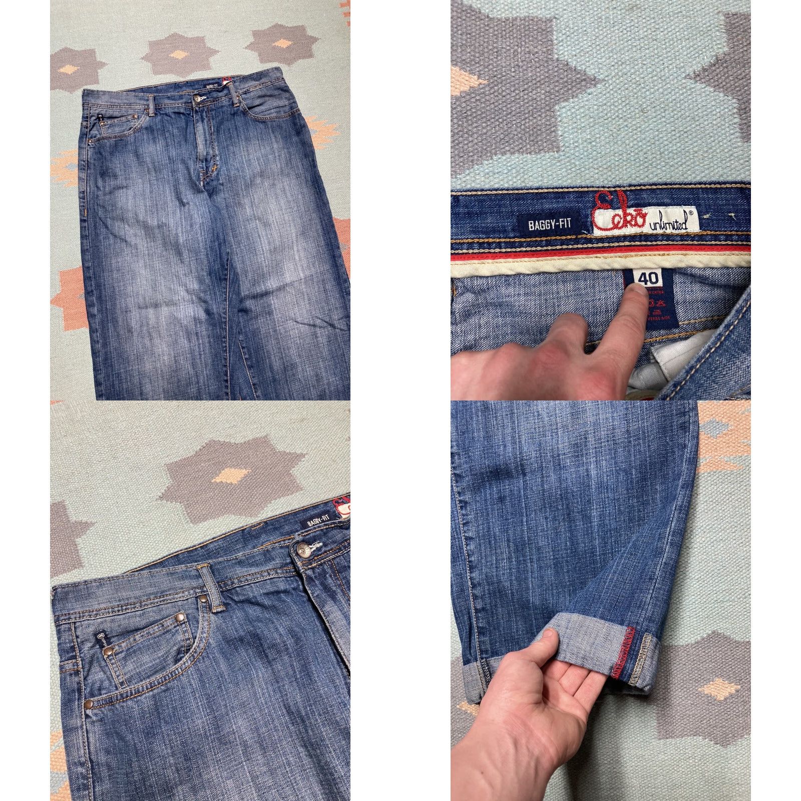 Ecko Unltd. VINTAGE Ecko Unltd Baggy Jeans Embroidered Hip Hop Pipes Skater 40x29 Men Blue Baggy Embroidered Jeans Hip Hop 90s Mens Size US 40 / EU 56 - 8 Thumbnail