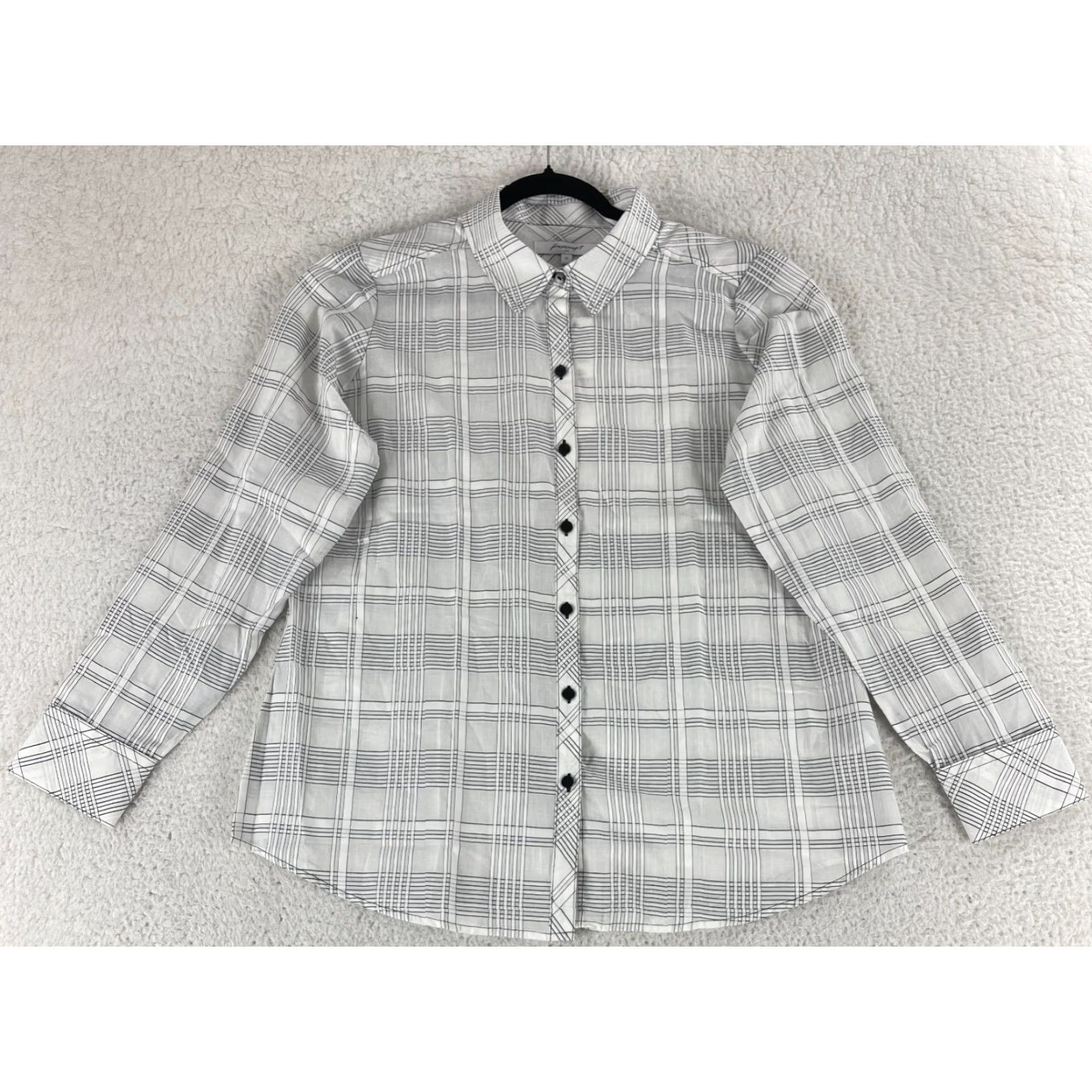 Vintage Foxcroft Davis Button-Up Shirt Womens Size 6 White Long Sleeve Plaid Casual Workwear New Size M / US 6-8 / IT 42-44 - 2 Thumbnail