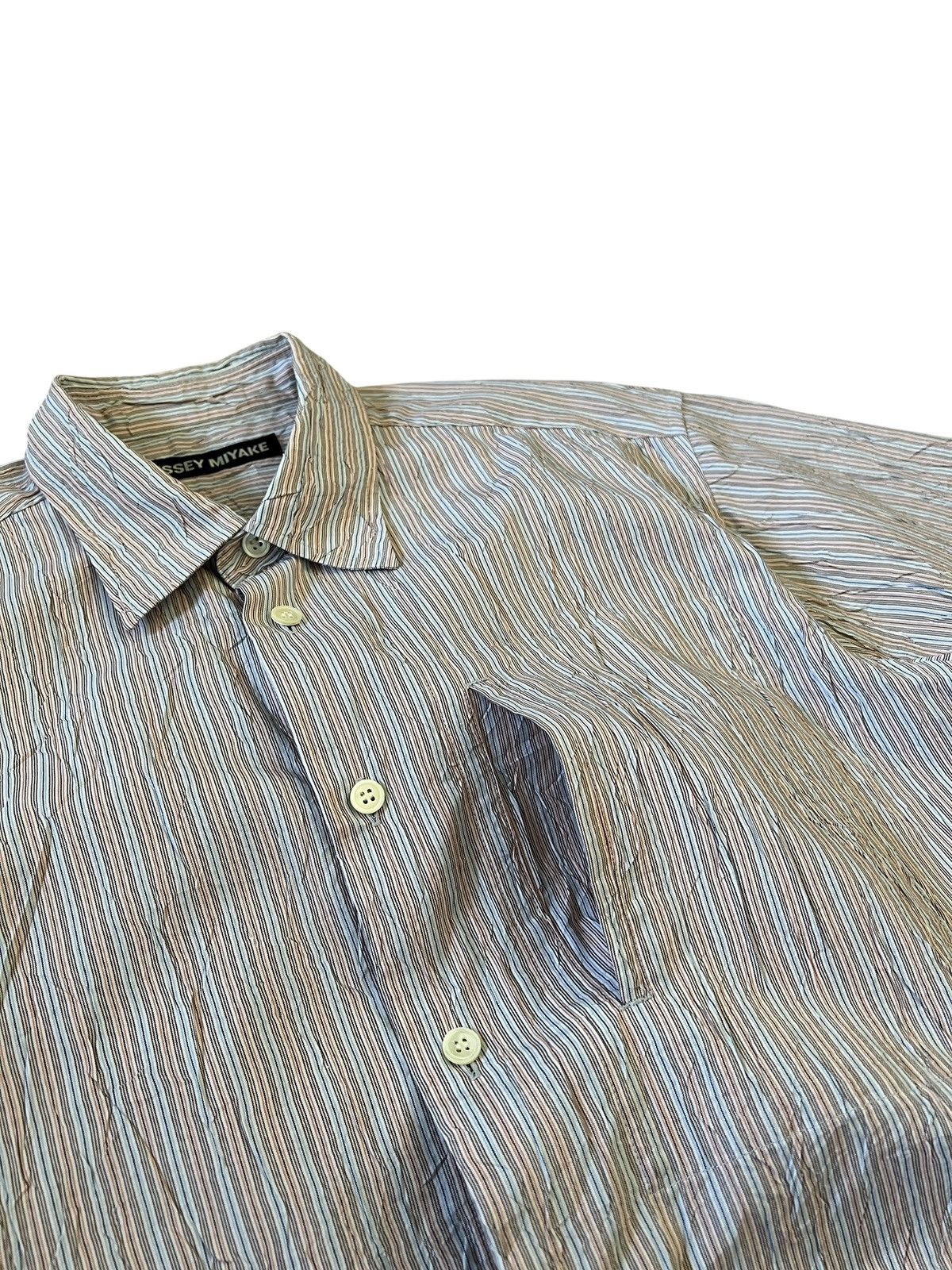 Issey Miyake Issey Miyake Main Line Wrinkle Processed Stripe Button Shirt Size US XL / EU 56 / 4 - 7 Thumbnail