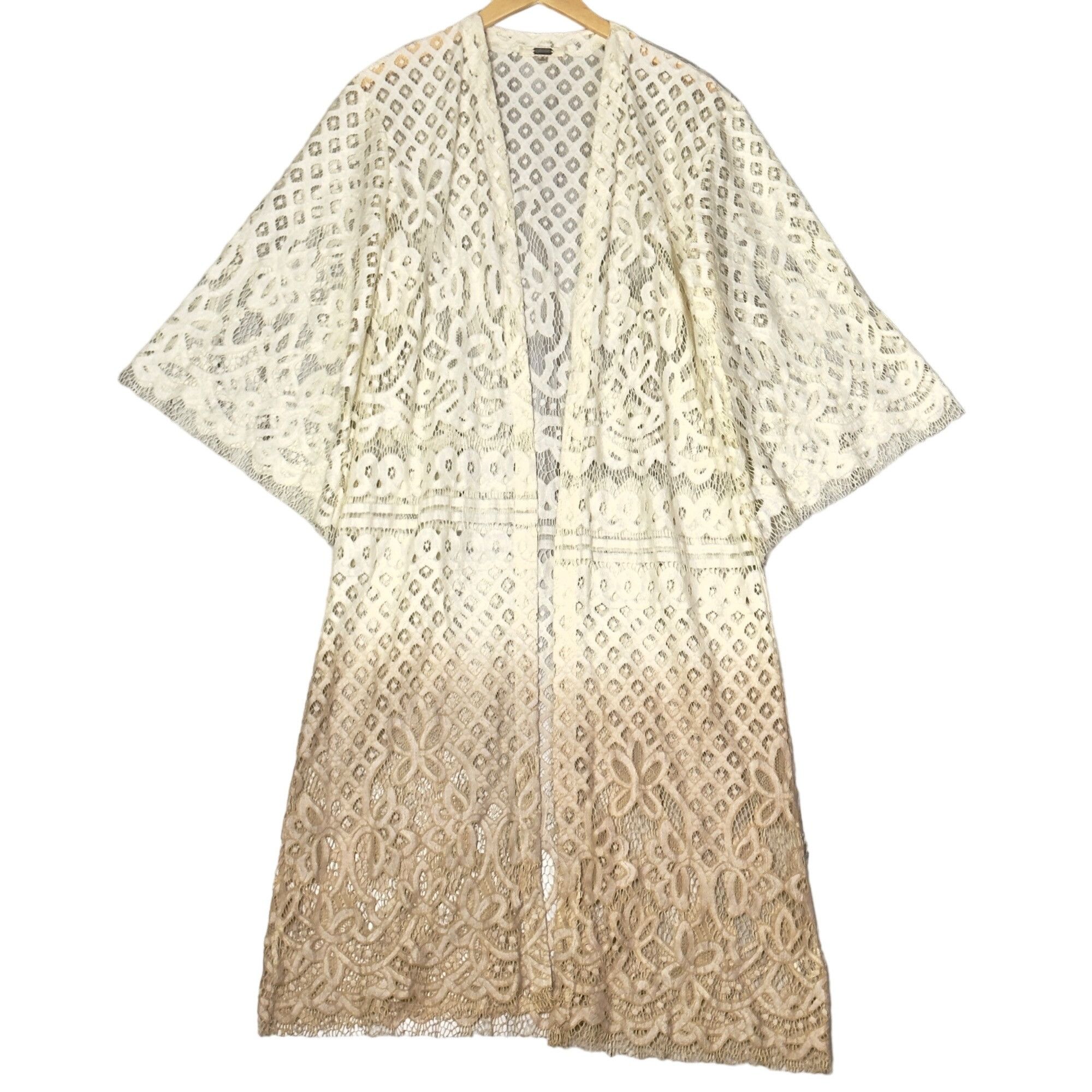 Designer Gimmick Cream Dip Dye Gradient Floral Lace Crochet Long Flya Size S / US 4 / IT 40 - 1 Thumbnail