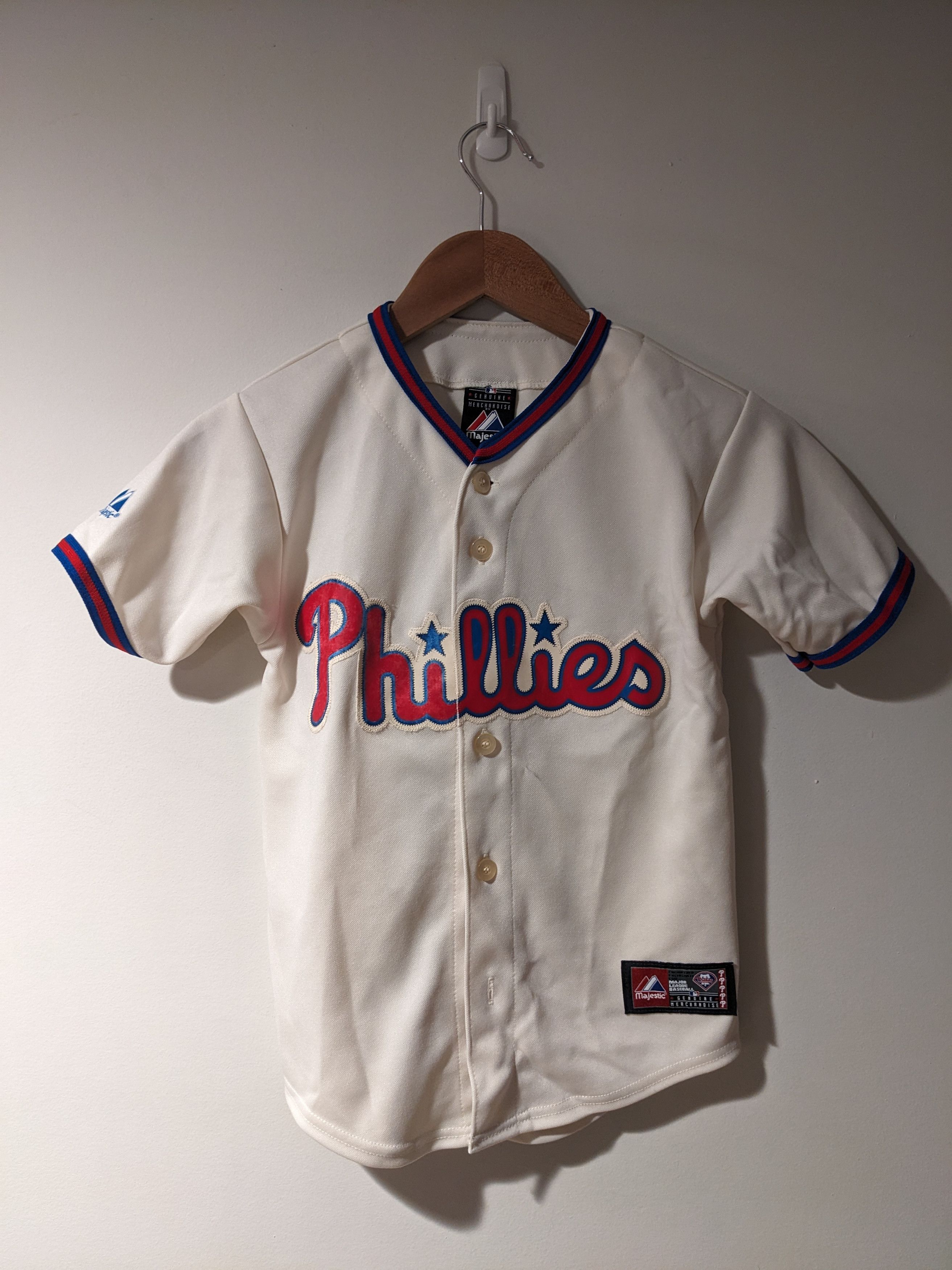 MLB Vintage Y2K Phillies MLB Baseball Kids Medium Beige Jersey Size US M / EU 48-50 / 2 - 1 Thumbnail