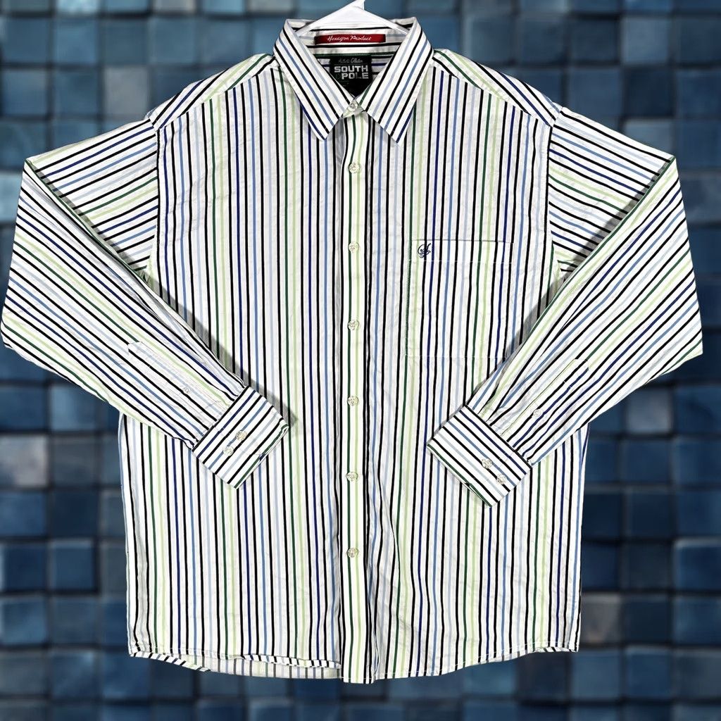 Southpole Southpole Shirt Mens XL White Green Striped Long Sleeve Button Up Preppy Color: White Pattern: Striped Size US XL / EU 56 / 4 - 1 Thumbnail