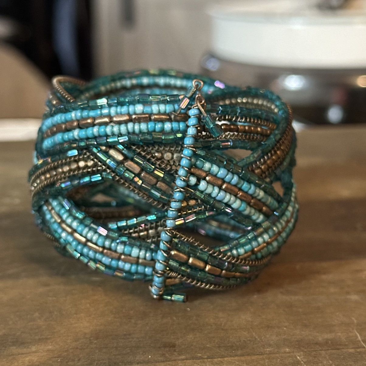 Vintage Vintage chunky braided turquoise and gold seed bead bracelet Size ONE SIZE - 6 Thumbnail