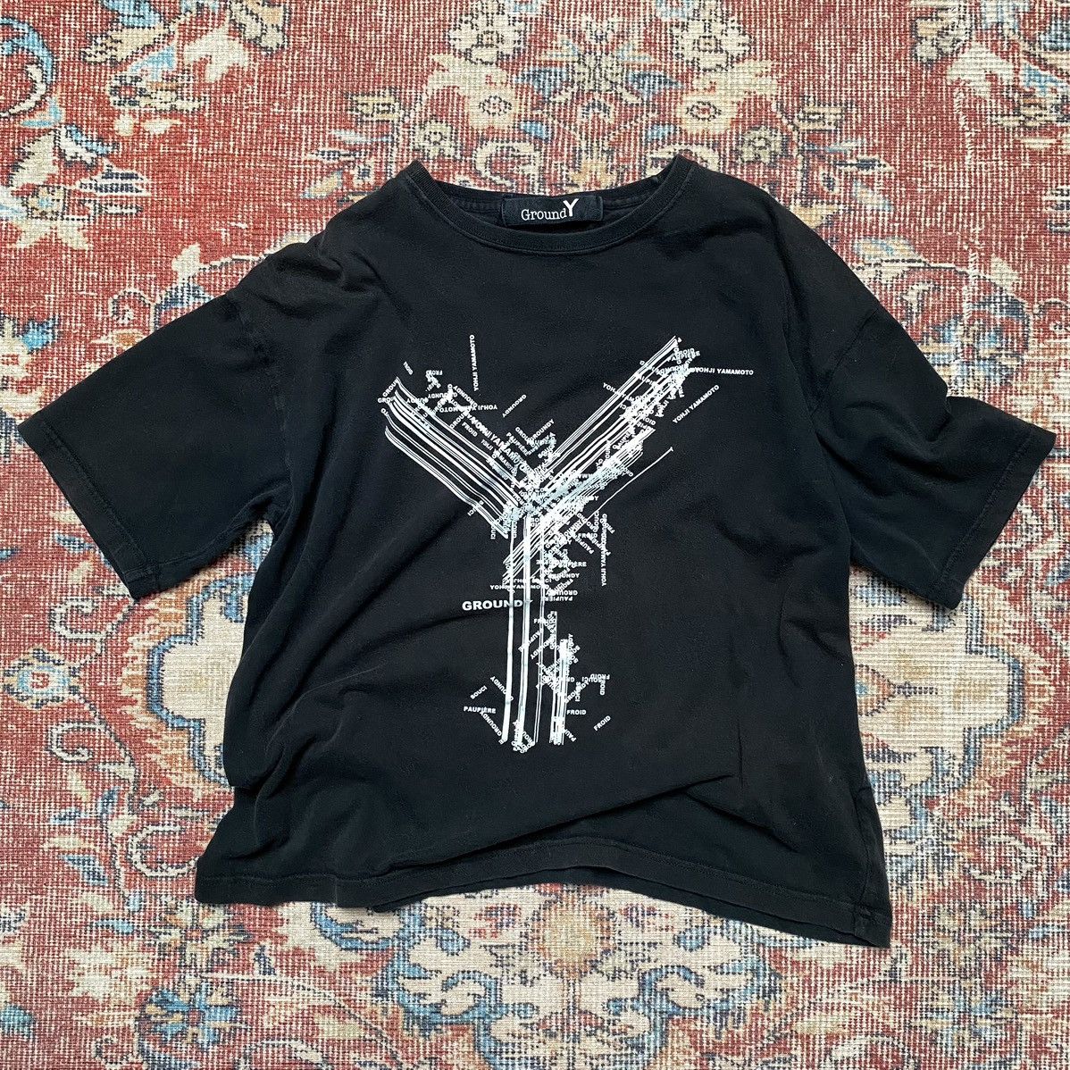 image of Groundy x Yohji Yamamoto Multi Logo ‘Y’ T-Shirt in Black, Men's (Size Small)