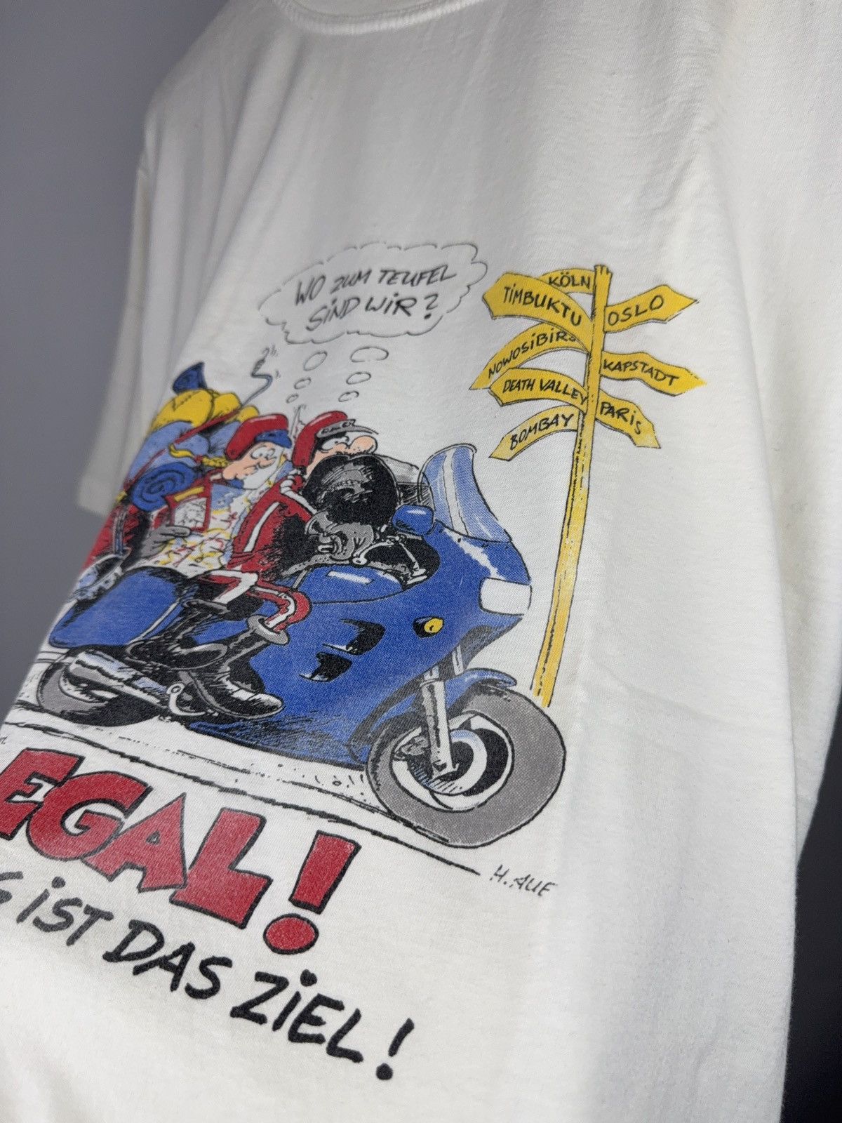 Vintage 90s Moto Mania Motorrad Comic Graphic T-Shirt German Moto Size US XL / EU 56 / 4 - 7 Thumbnail