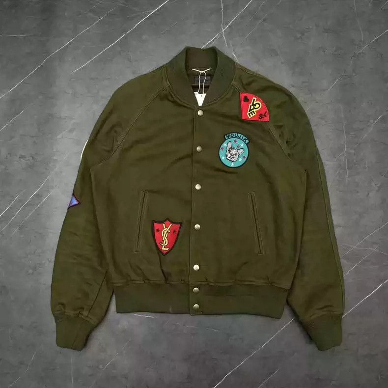 Saint Laurent Paris Military green embroidered badge jacket