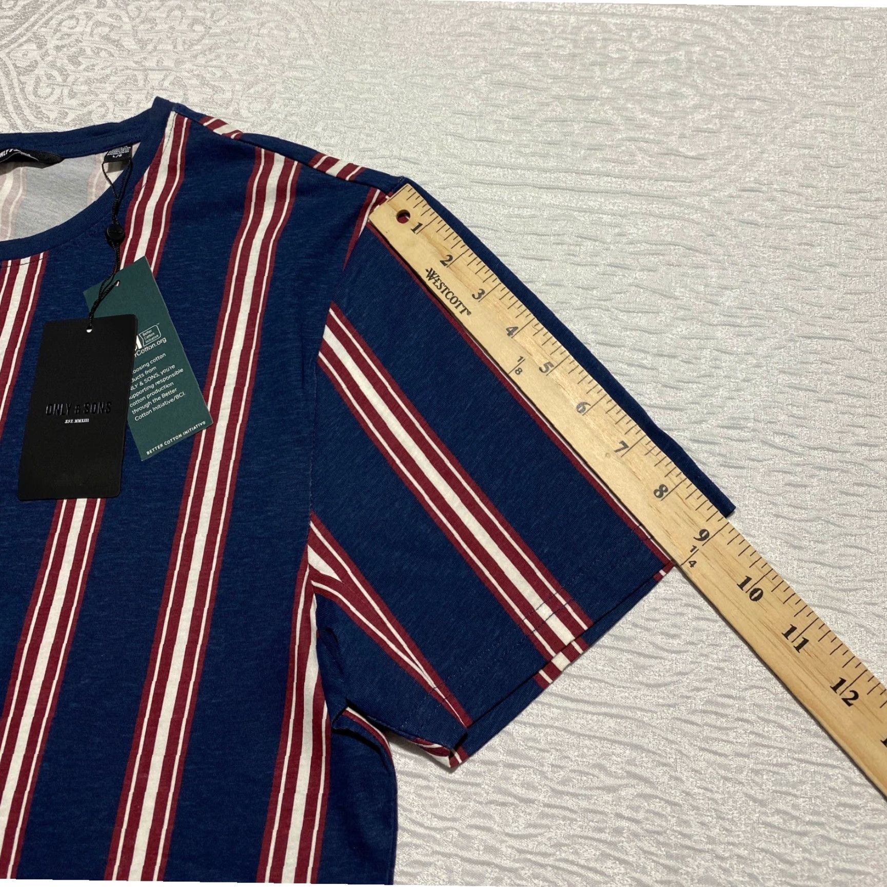 ONLY & SONS ONLY & SONS T-Shirt Mens L Blue Striped Short Sleeve Casual Top Crew Neck Cotton Regular Fit Size US L / EU 52-54 / 3 - 7 Thumbnail