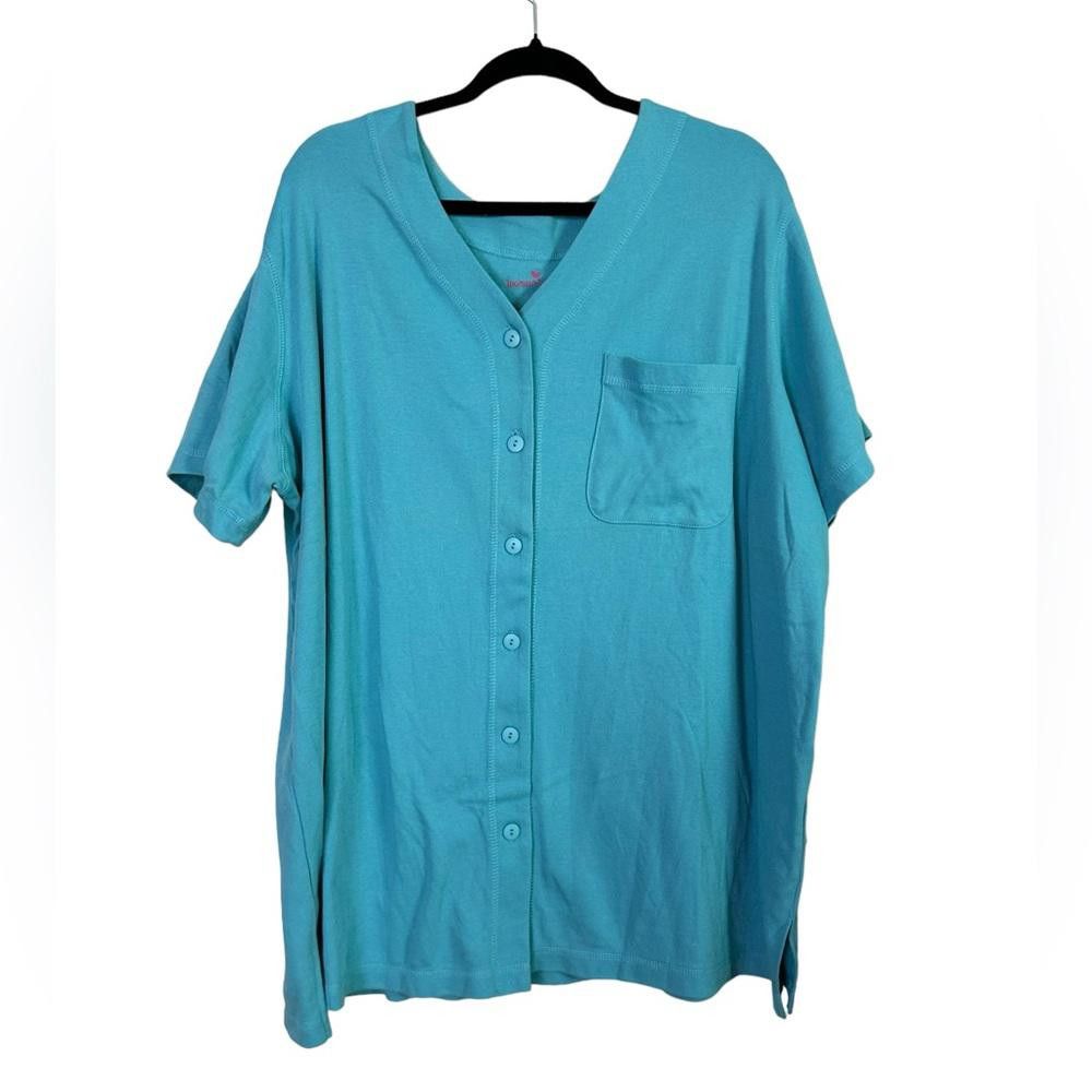 Designer Woman Within l Aqua Blue Button Down Top 2X Size XXL / US 16-18 / IT 52-54 - 1 Thumbnail