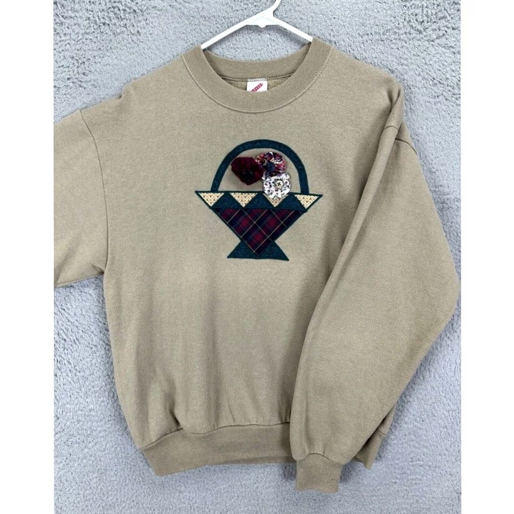 Jerzees VINTAGE Jerzees Sweater Womens Medium Tan Crew Neck Pullover Knits 90s Casual Made In USA Womens Size M / US 6-8 / IT 42-44 - 3 Thumbnail