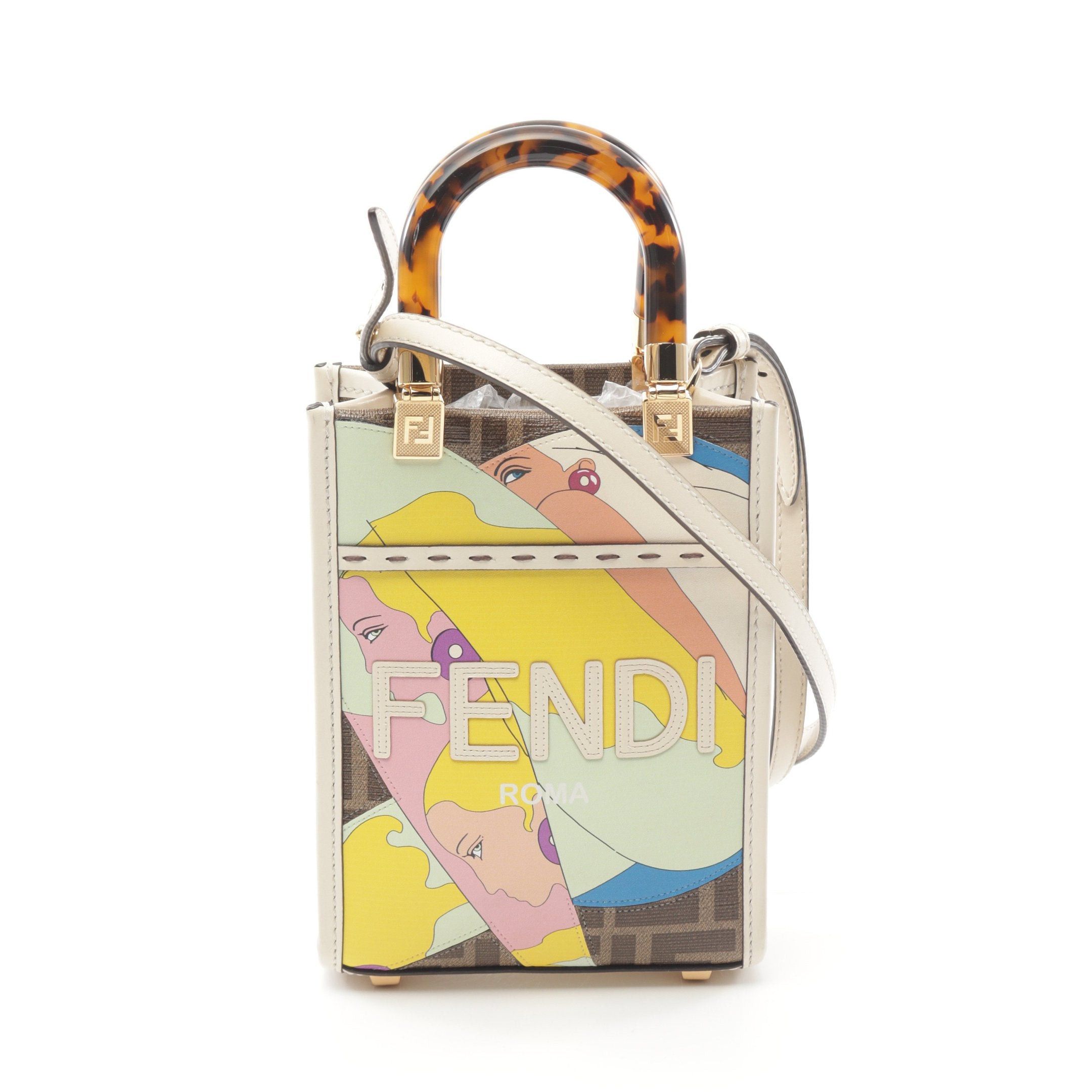 Fendi Fendi Sunshine Shopper Mini Handbag Leather Off White Brown Multicolor Size ONE SIZE - 1 Thumbnail