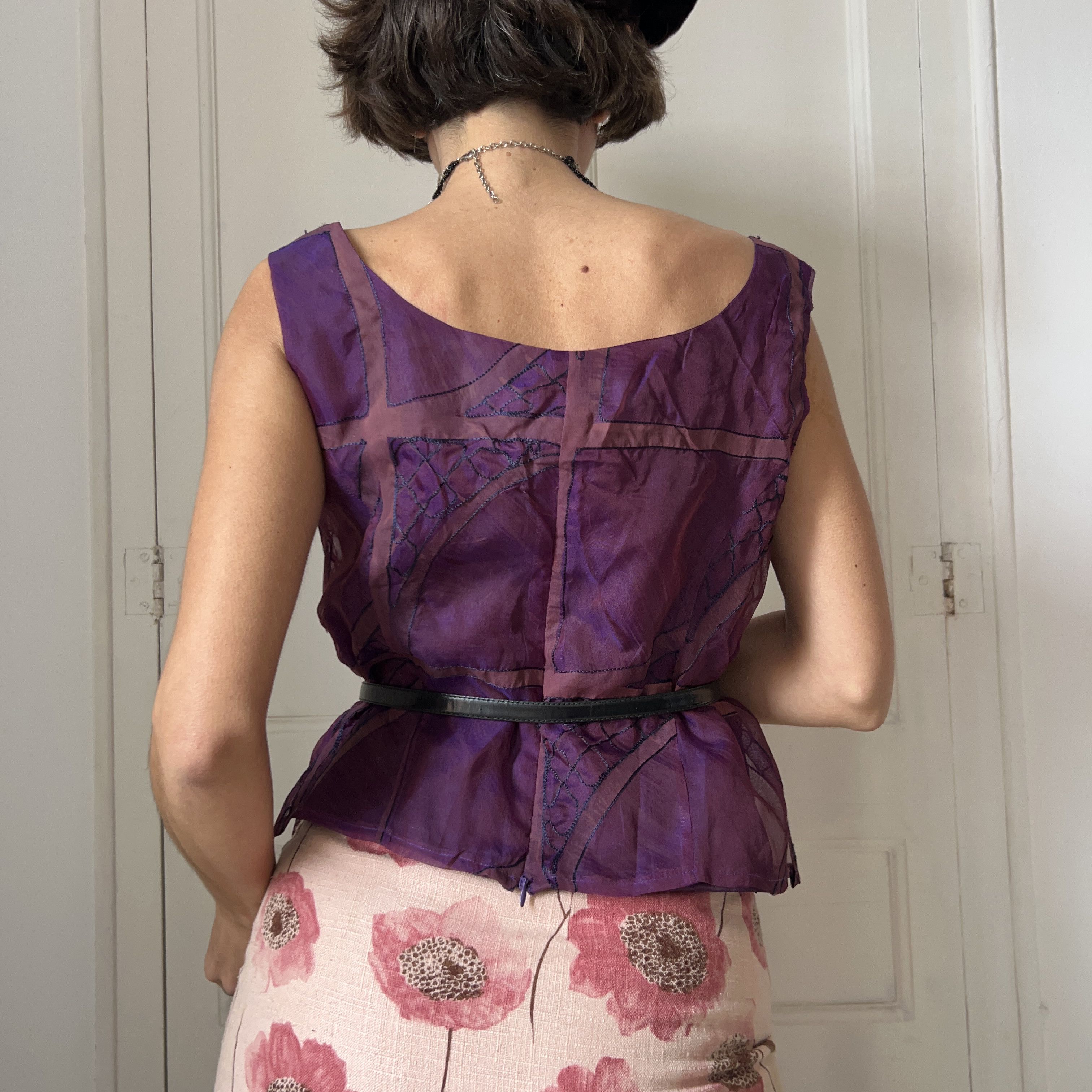 Vintage Vintage Purple Silk Patchwork Crop Top Size XL / US 12-14 / IT 48-50 - 2 Thumbnail