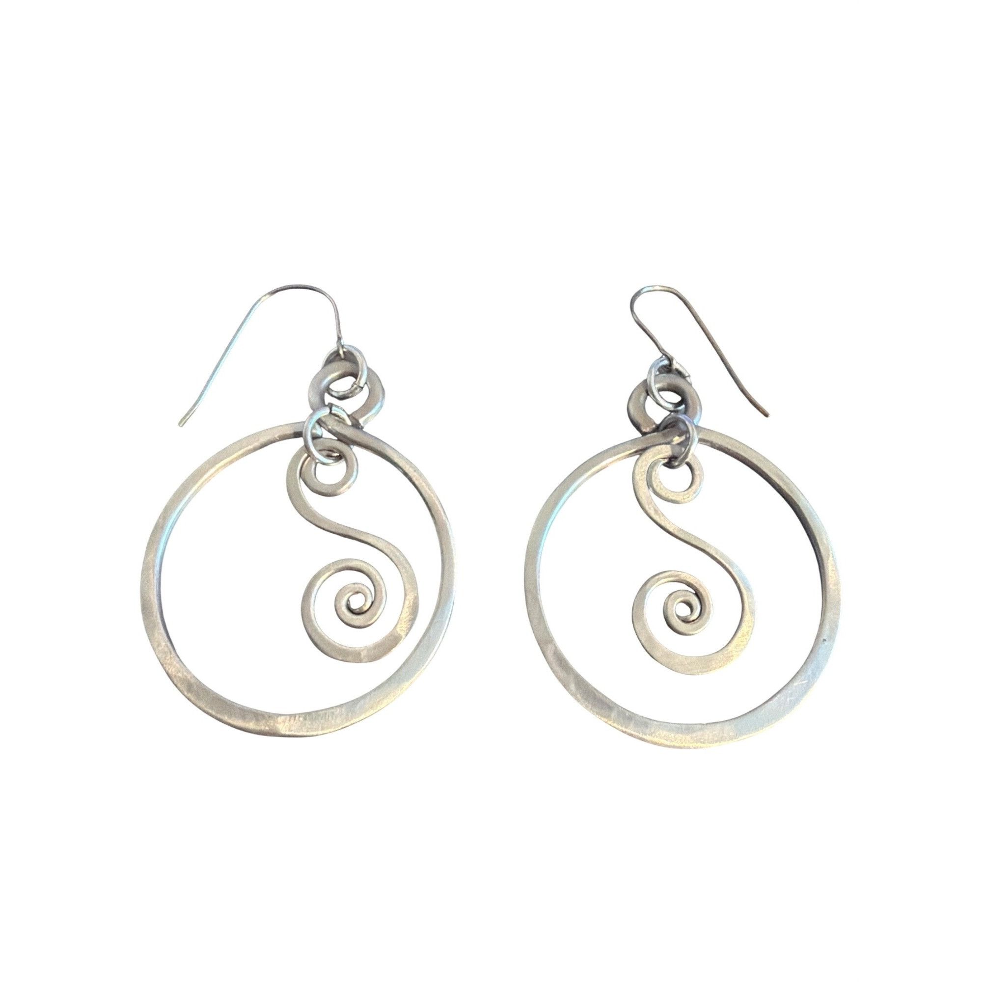 Other Vintage Silver Tone Spiral Dangle Hoop Earrings Hooks 2.5" L Size ONE SIZE - 3 Thumbnail