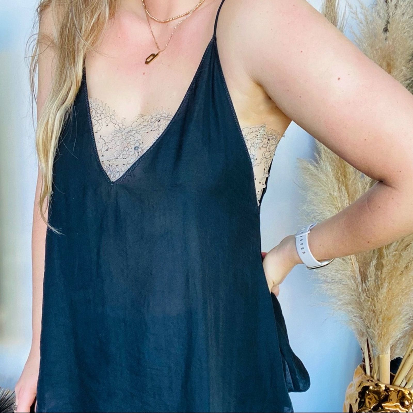 Free People FREE PEOPLE Black Tank Top Camisole Sheer Cream Lace Bandeau Size S / US 4 / IT 40 - 1 Thumbnail