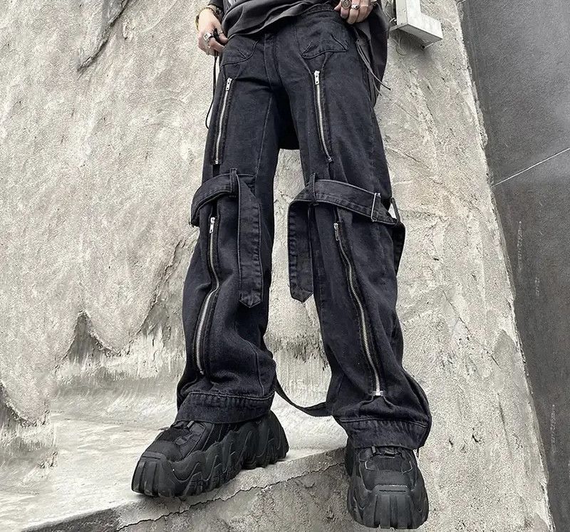 Japanese Brand × Vintage Hiphop Men Straight Jeans Open-Zipper Knee Tie Baggy Jeans Size US 28 / EU 44 - 1 Thumbnail